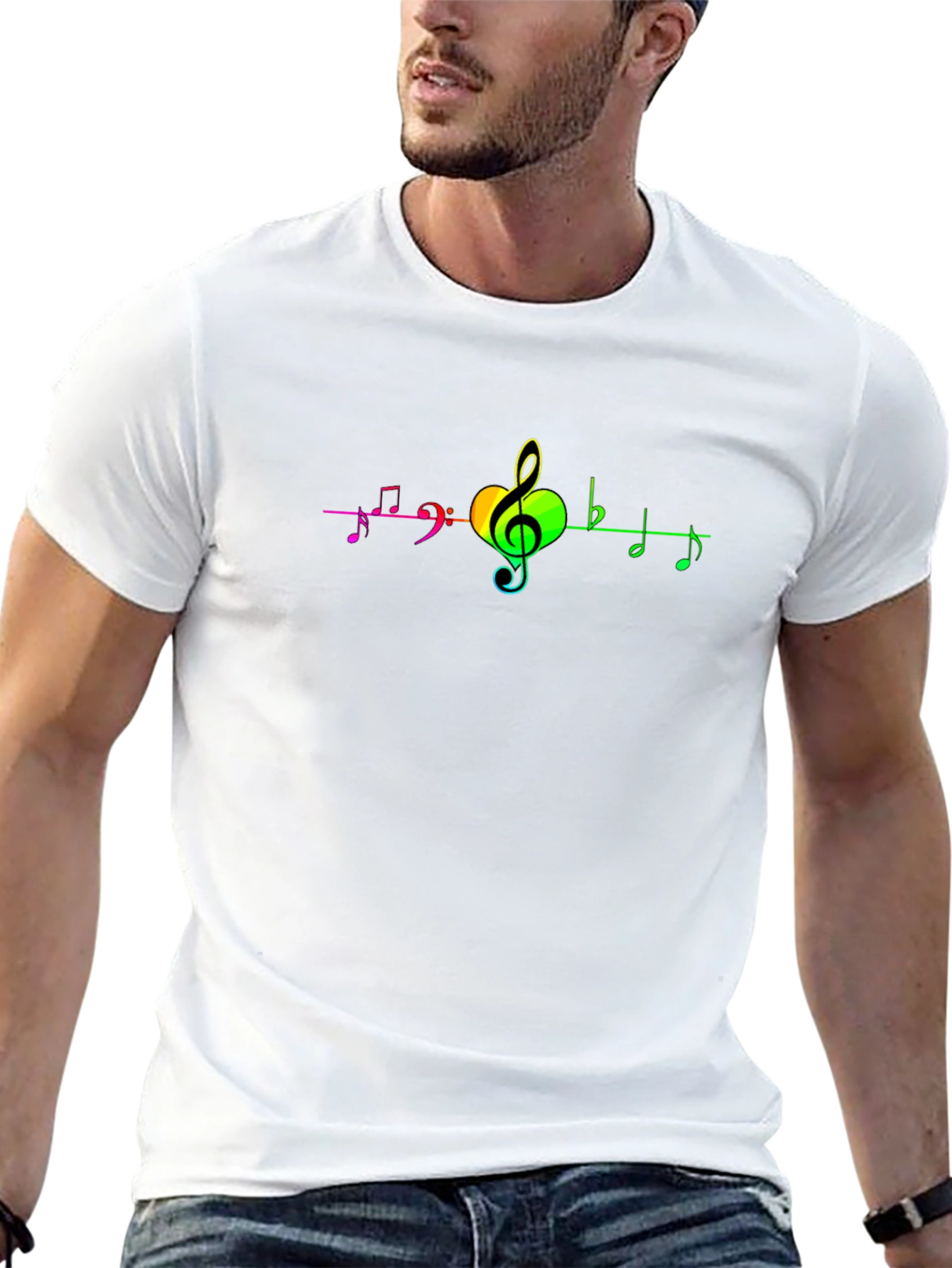 Rainbow Music Notes Black T-Shirt