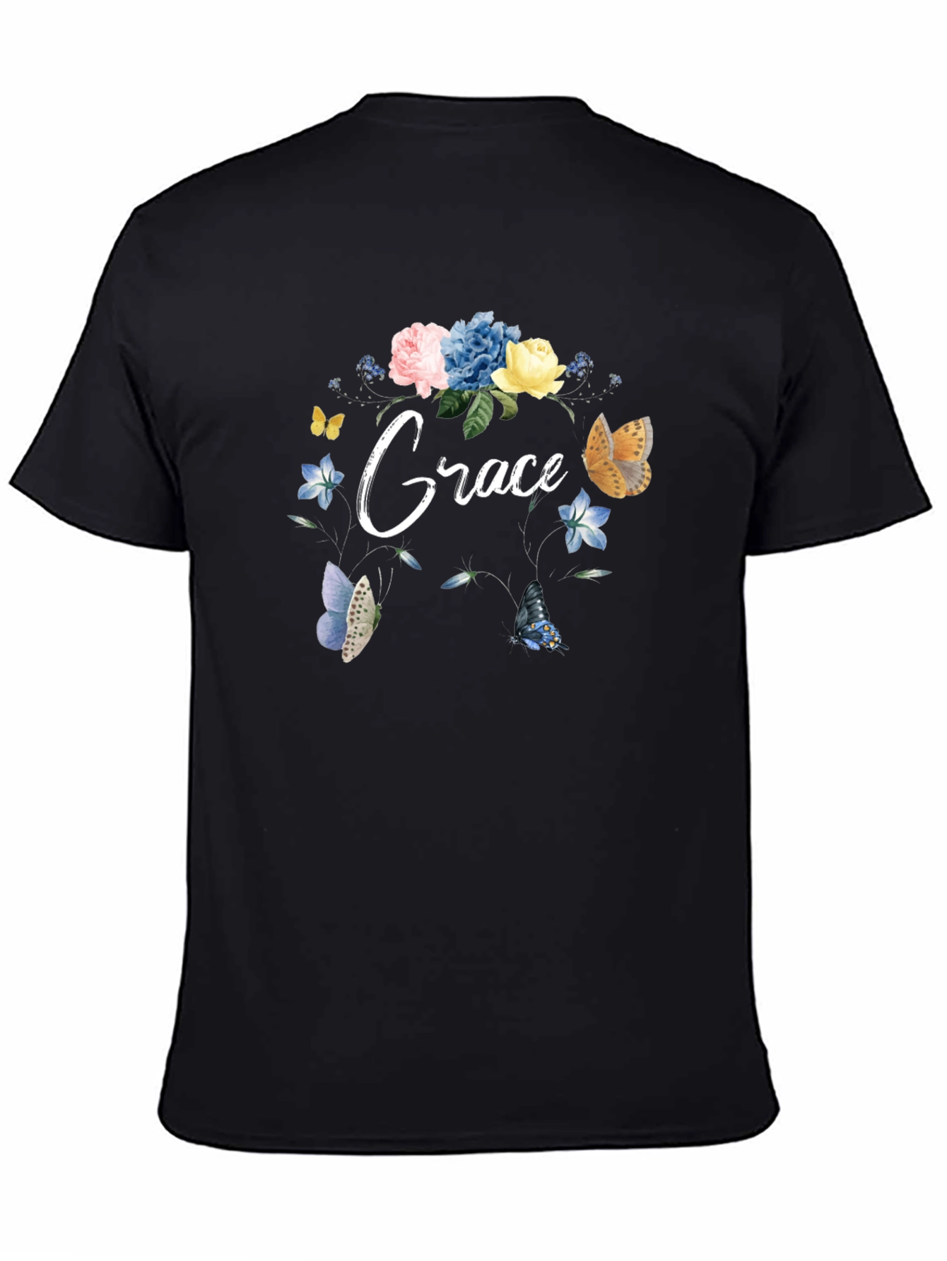 Grace Floral Butterfly Black T-Shirt