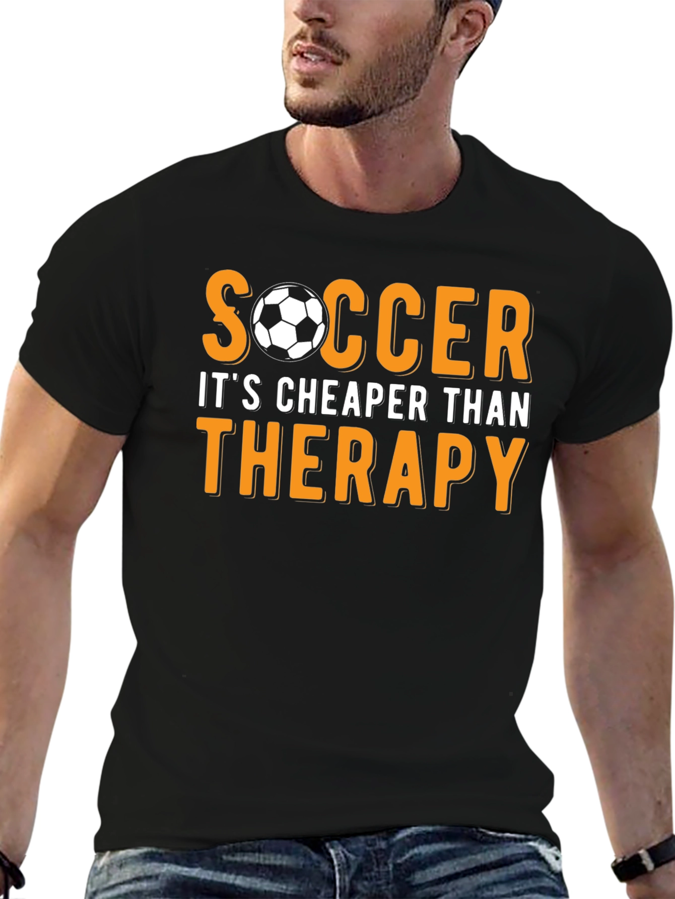 Soccer Cheaper Than Therapy Black T-Shirt
