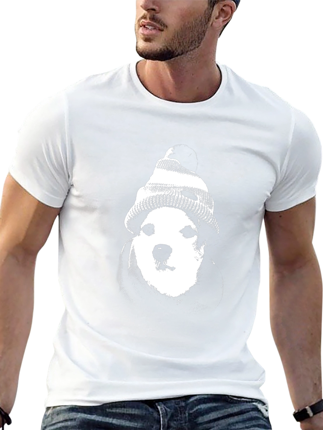 Dog with Beanie Graphic Tee - Black