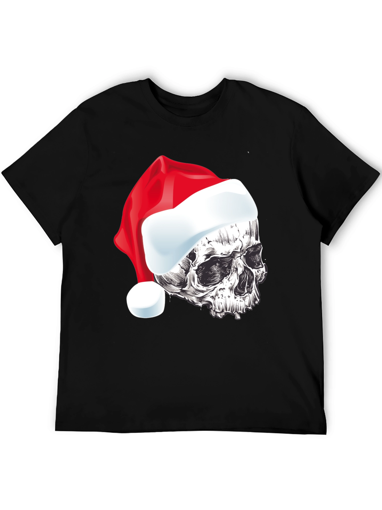 Skull Santa Hat Graphic Tee - Holiday Style