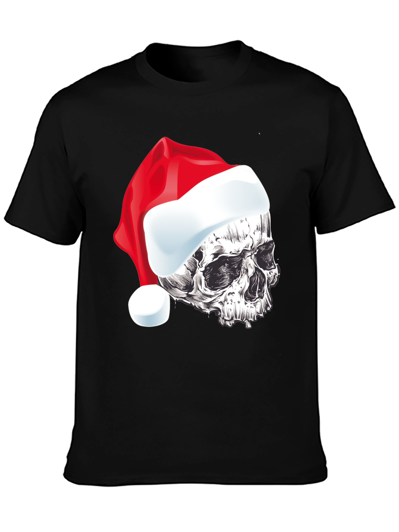 Skull Santa Hat Graphic Tee - Holiday Style