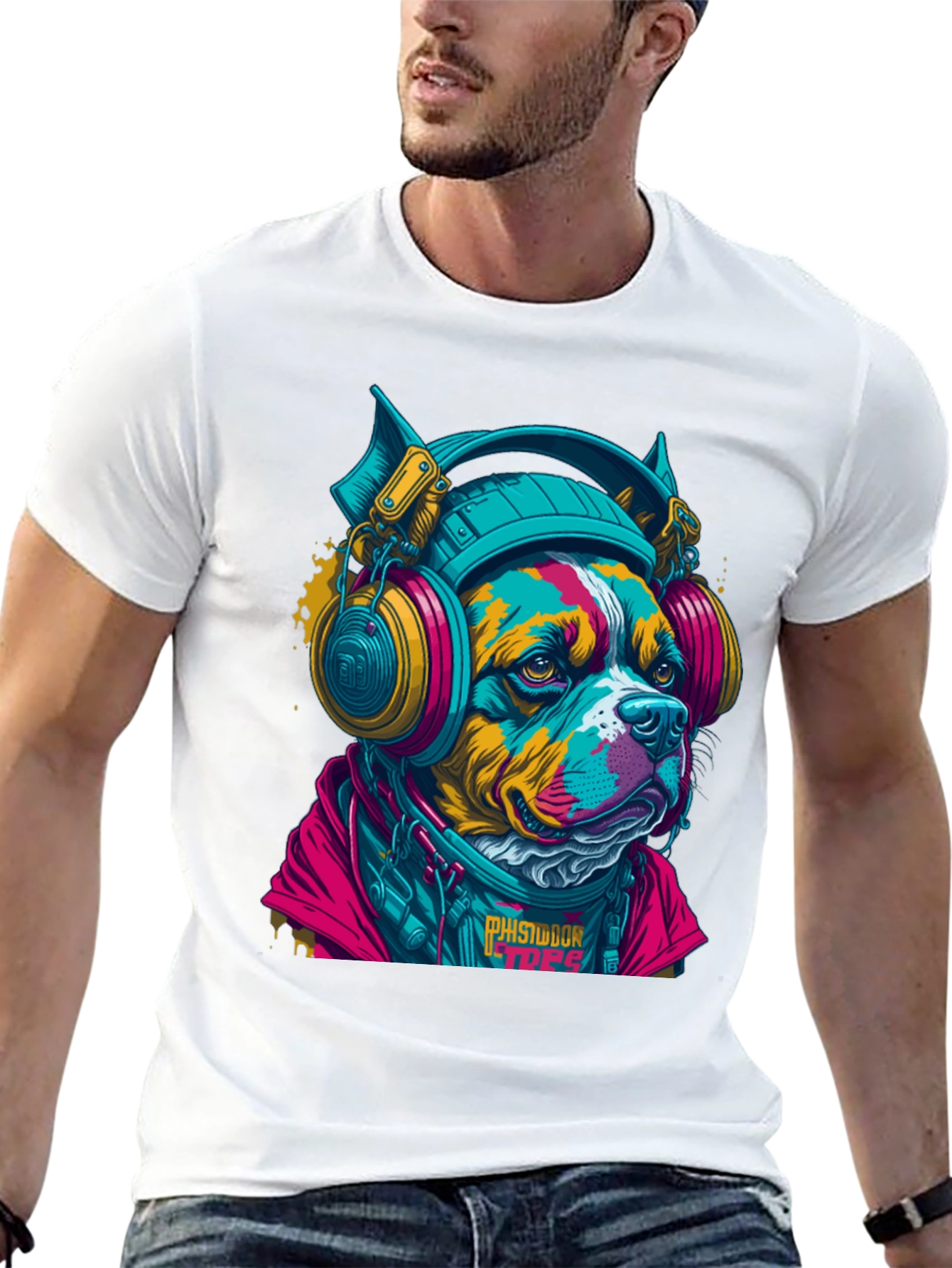 Dog with Headphones Graphic T-Shirt