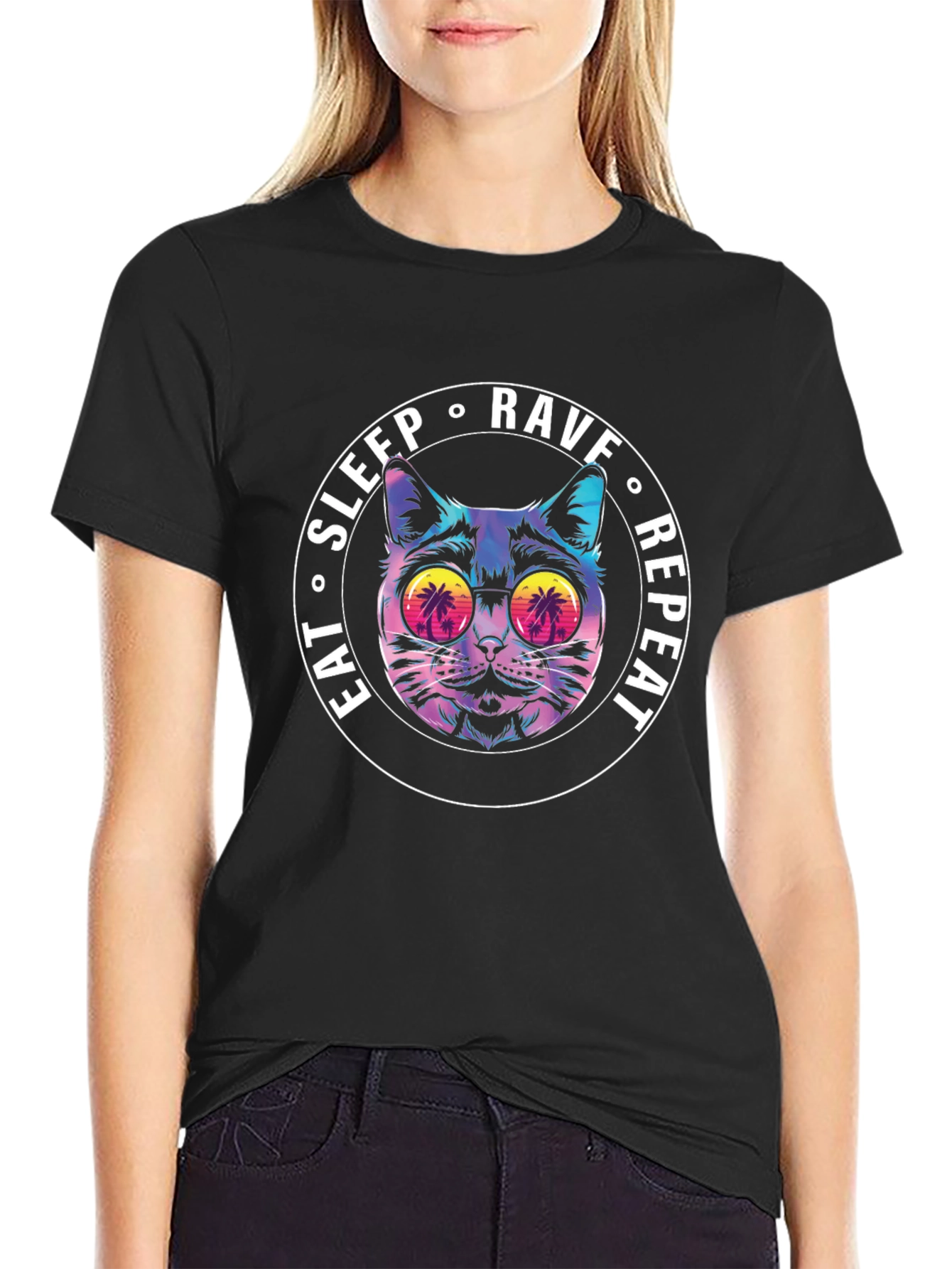 Eat Sleep Rave Repeat Cat T-Shirt