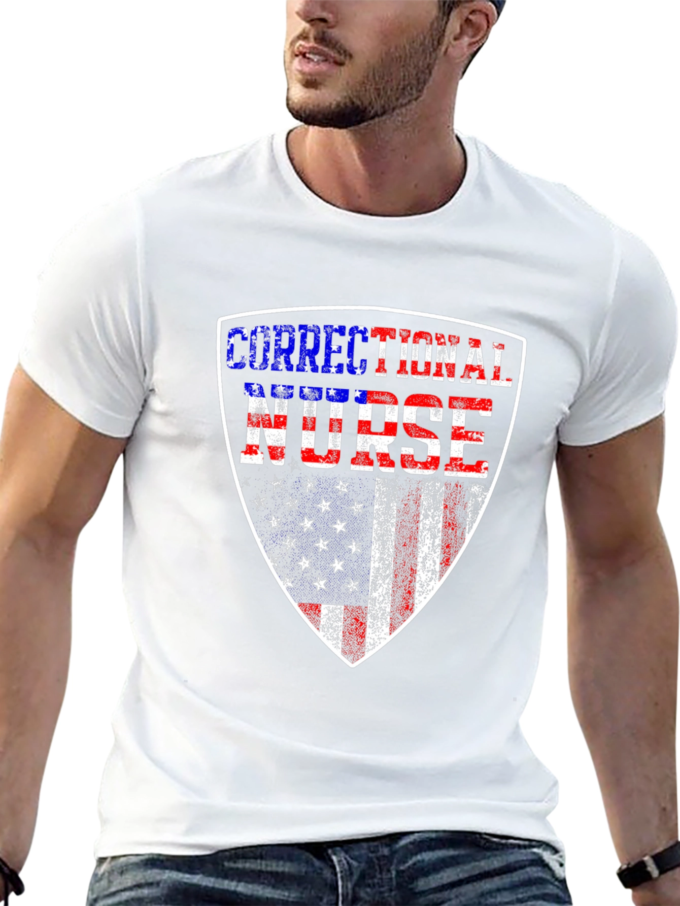 Correctional Nurse American Flag Shield T-Shirt