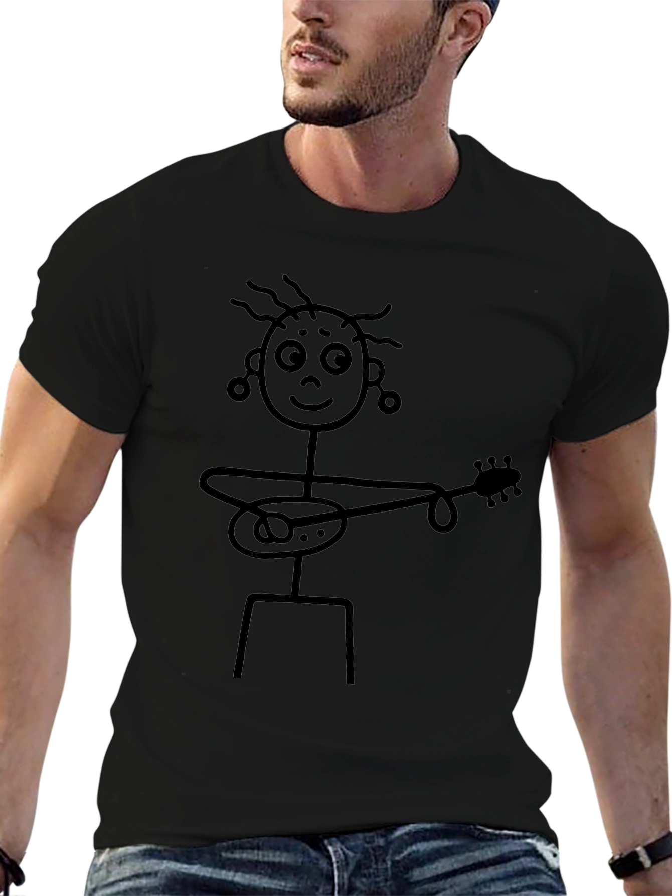 Stick Figure Guitarist Graphic T-Shirt