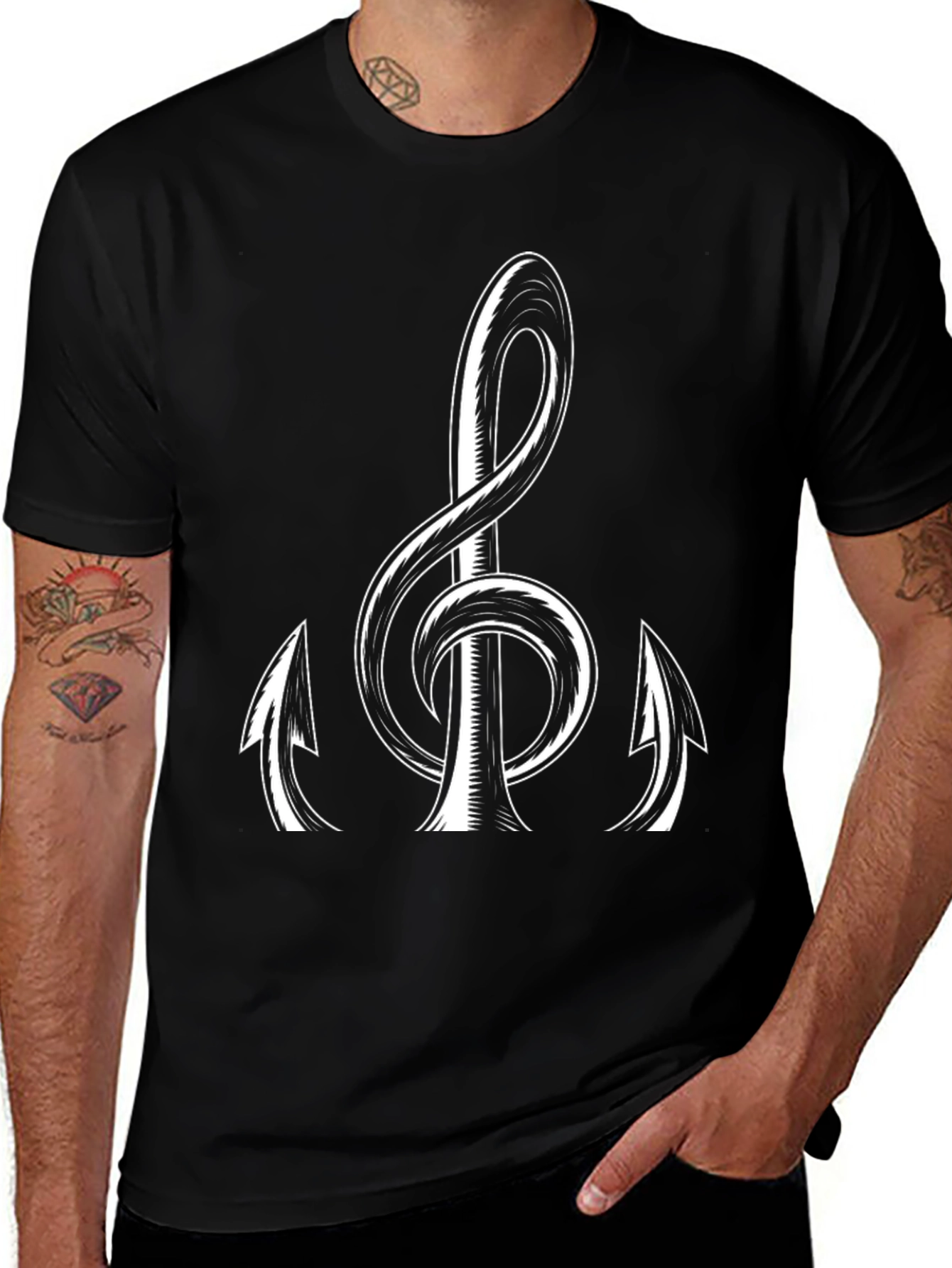 Musical Treble Clef Graphic Tee - Black
