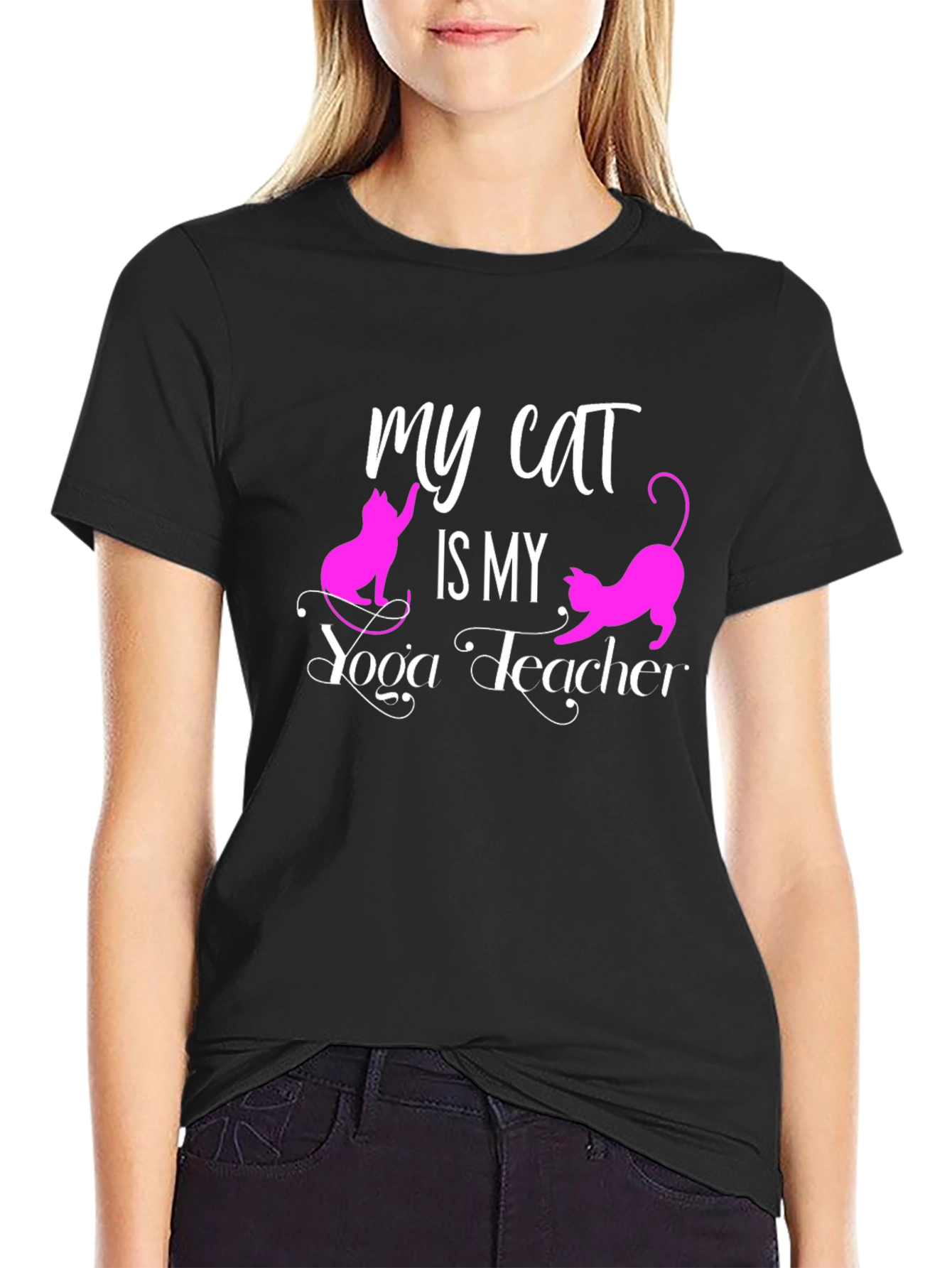 My Cat is My Yoga Teacher Black T-Shirt