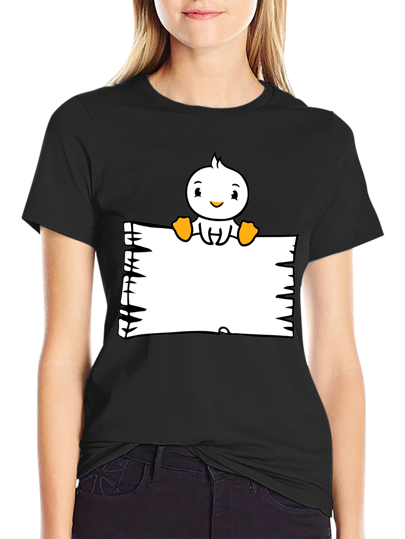 Duck Cartoon Graphic Black T-Shirt