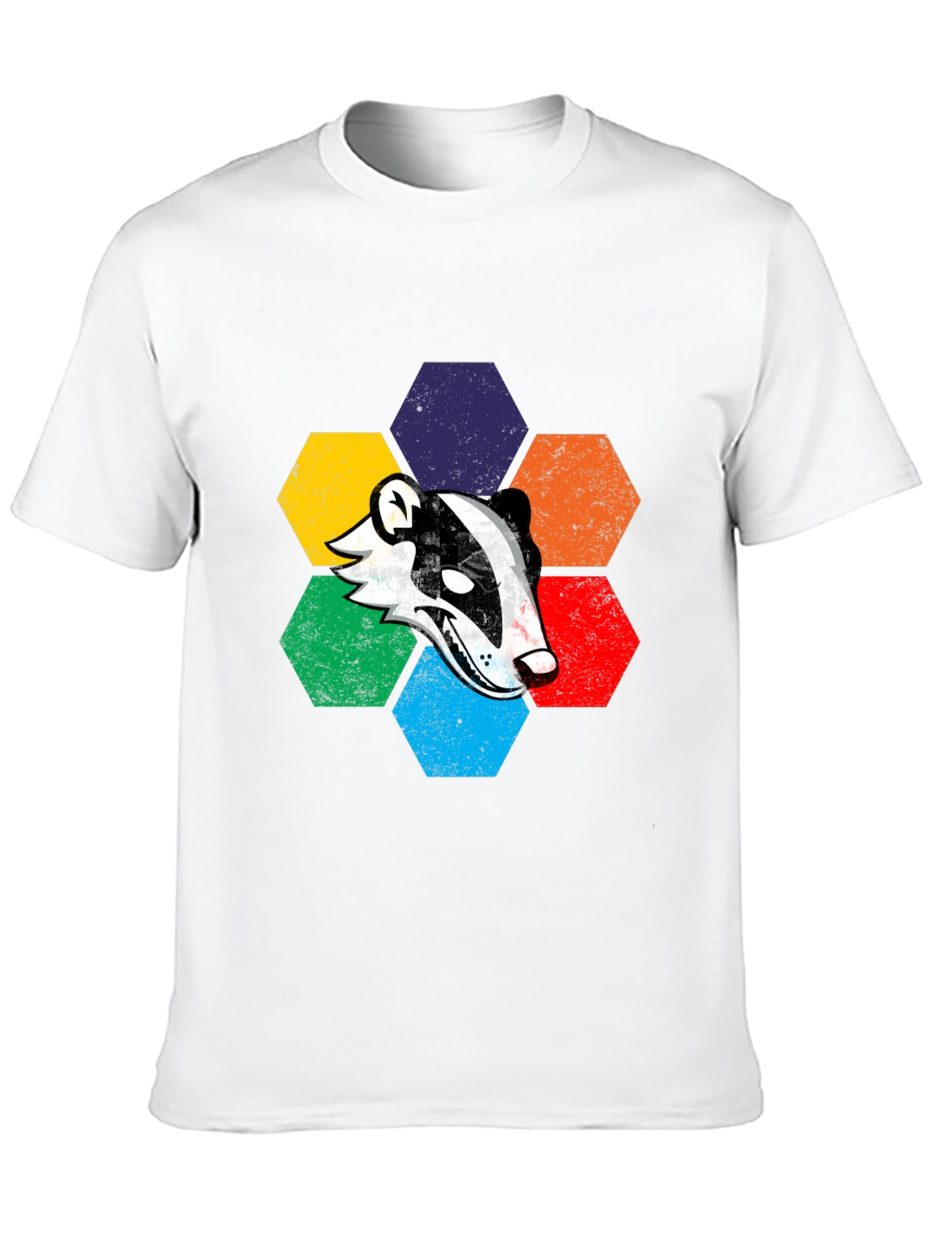 Retro Badger Hexagon Graphic T-Shirt