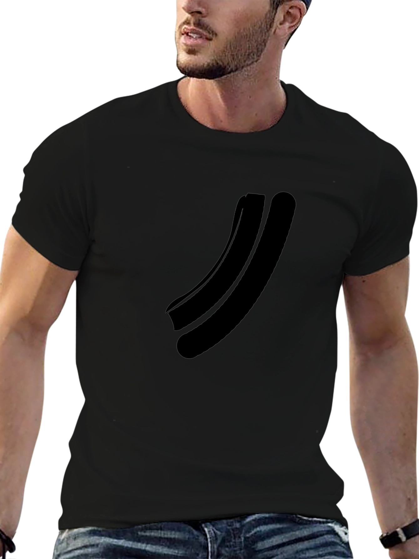 Minimalist Black Curved Graphic T-Shirt