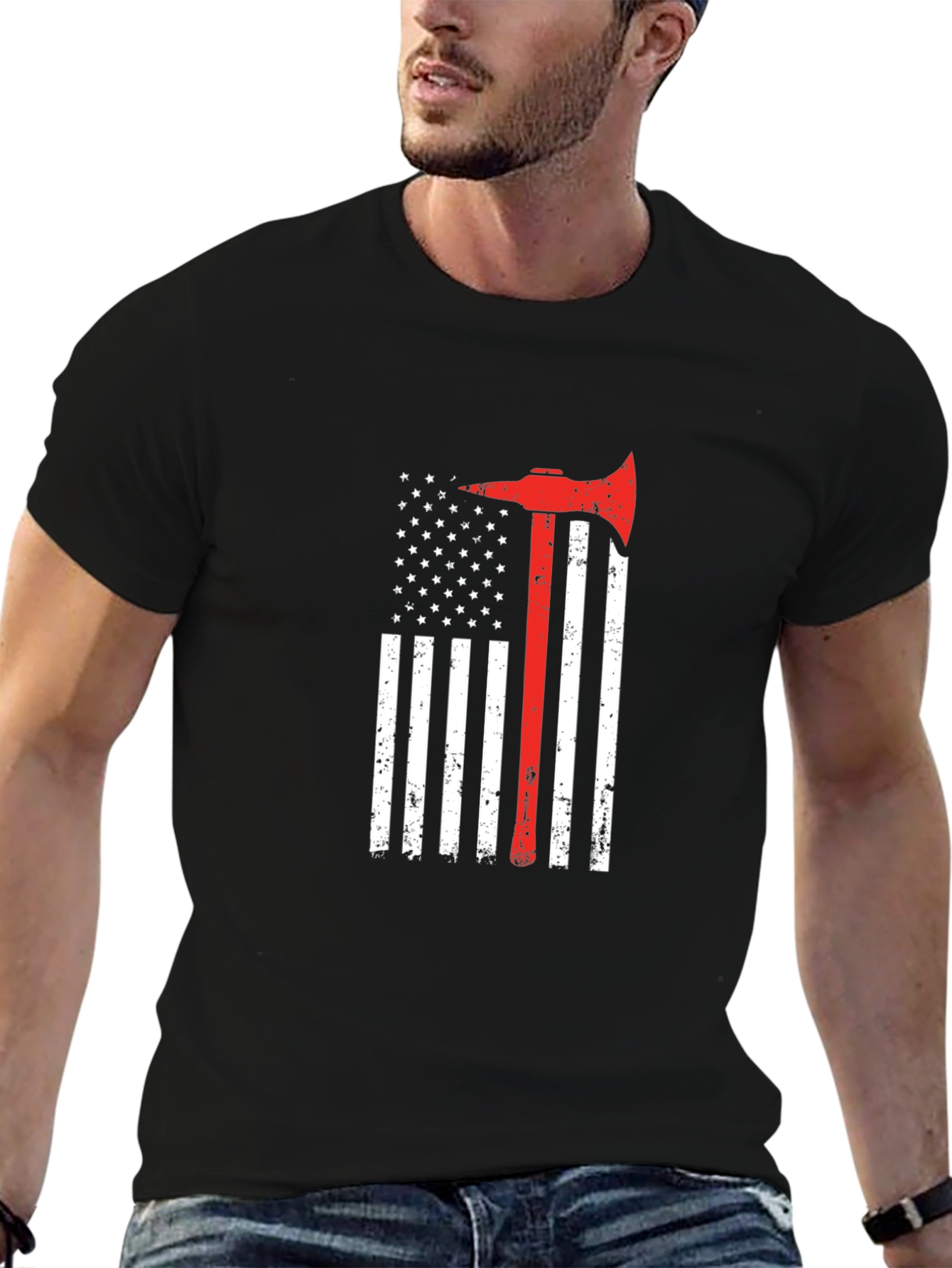 Firefighter Axe American Flag T-Shirt