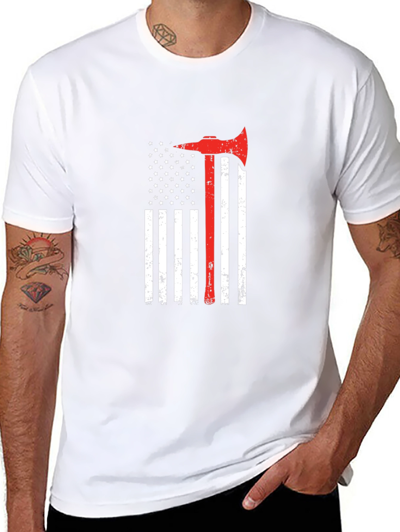 Firefighter Axe American Flag T-Shirt