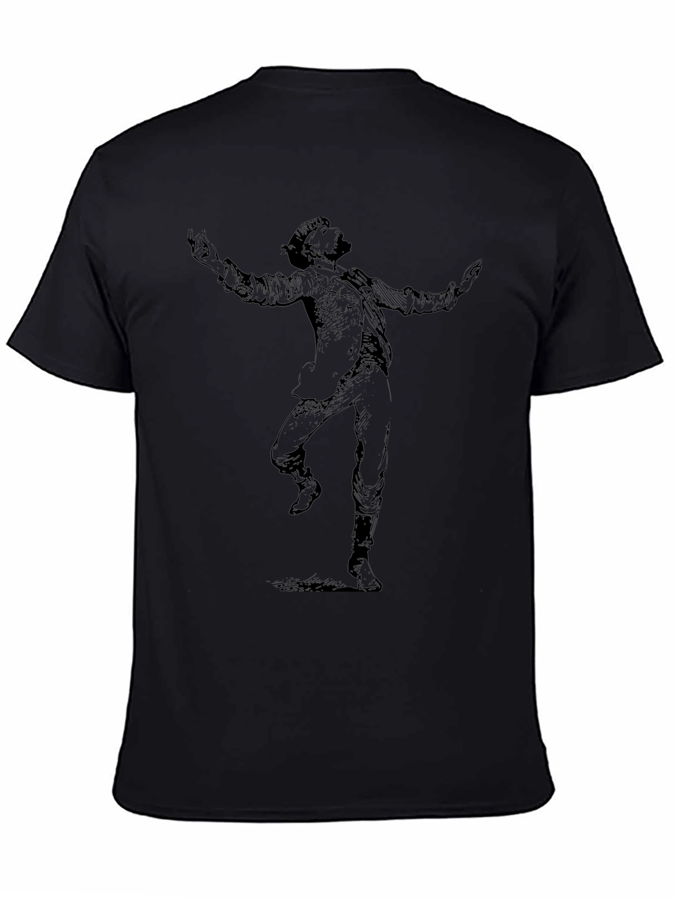 Dancing Man Graphic Tee - Black Crew Neck T-Shirt