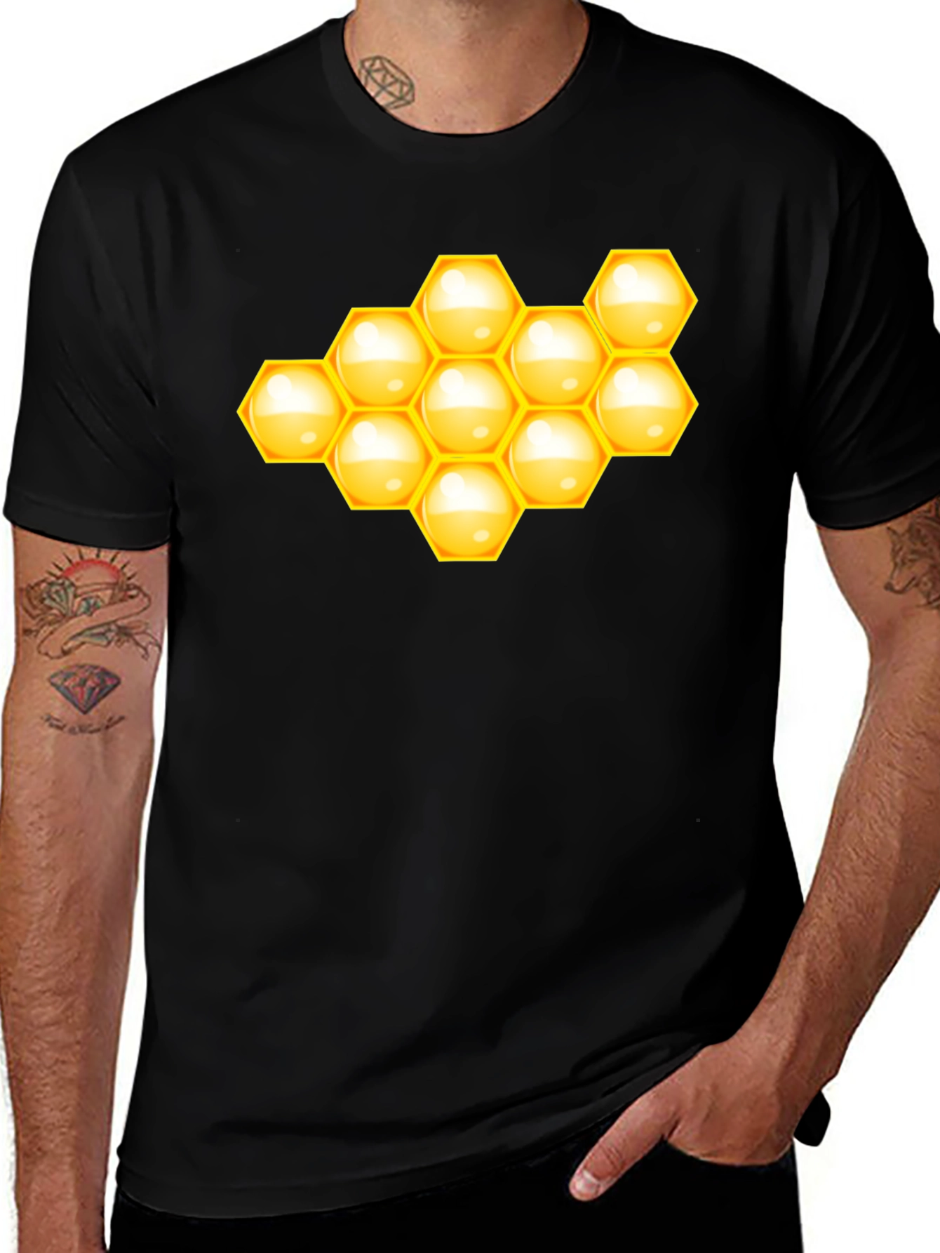 Honeycomb Graphic Tee - Stylish Black T-Shirt