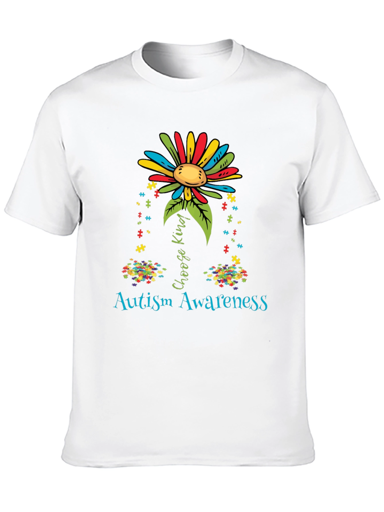 Autism Awareness T-Shirt - Choose Kind Puzzle Flower