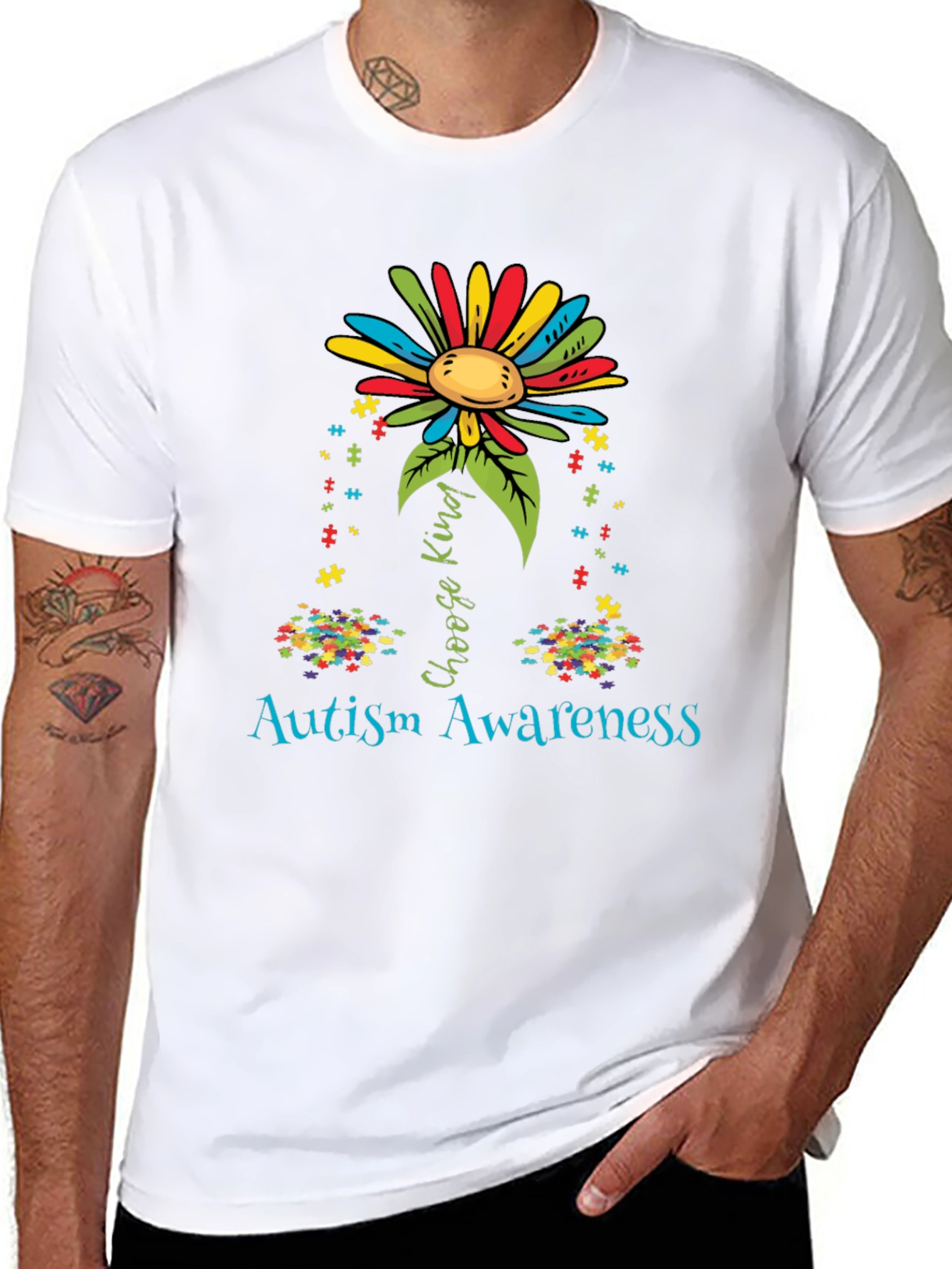 Autism Awareness T-Shirt - Choose Kind Puzzle Flower