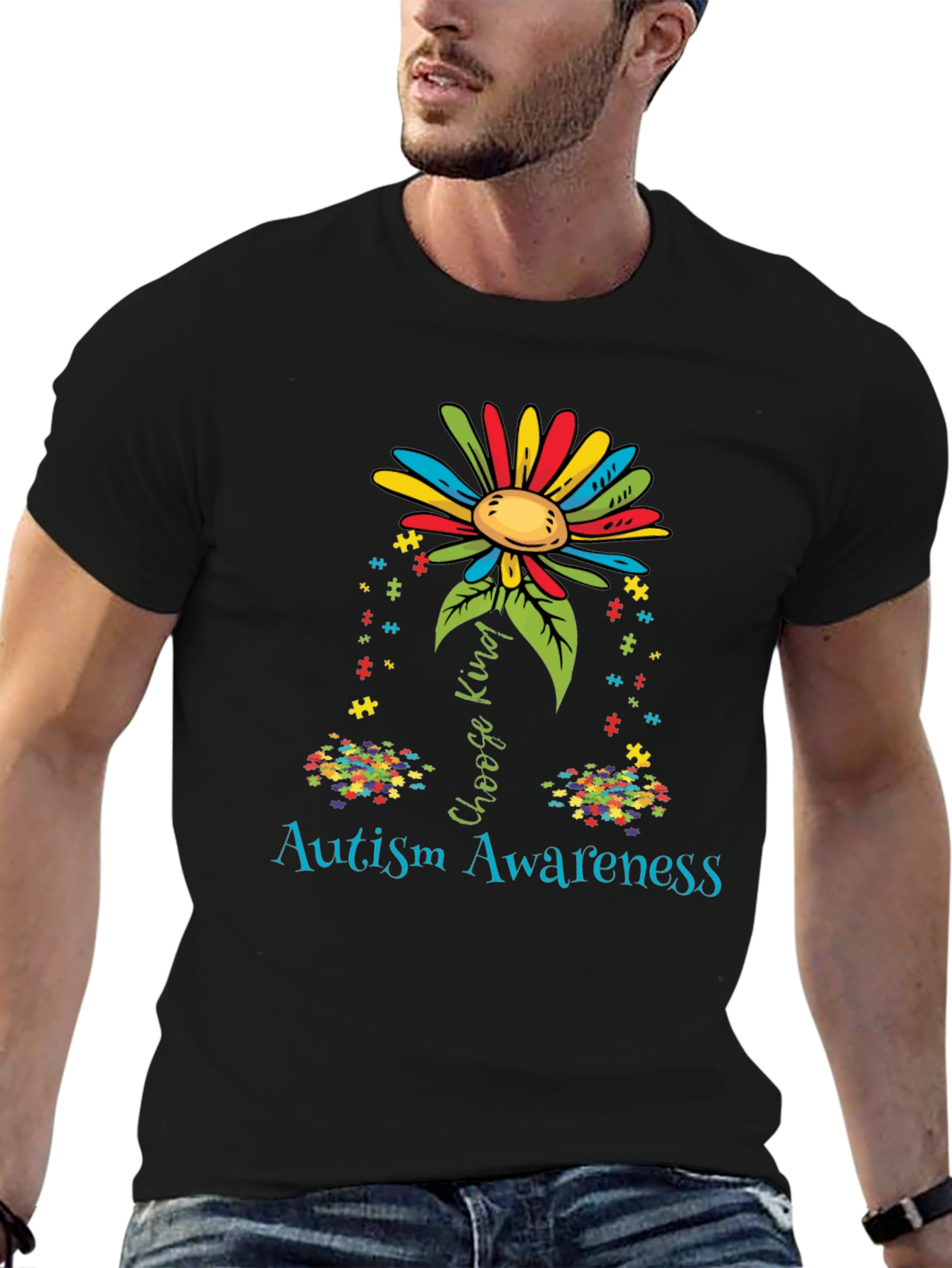 Autism Awareness T-Shirt - Choose Kind Puzzle Flower