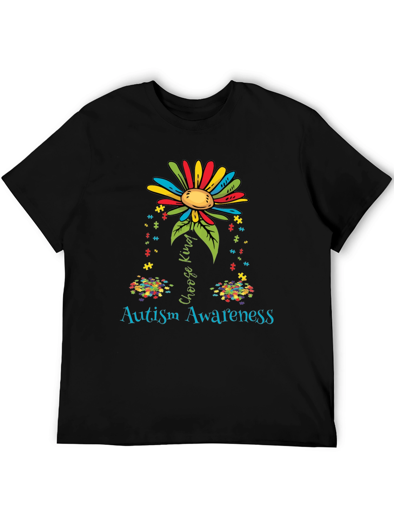Autism Awareness T-Shirt - Choose Kind Puzzle Flower