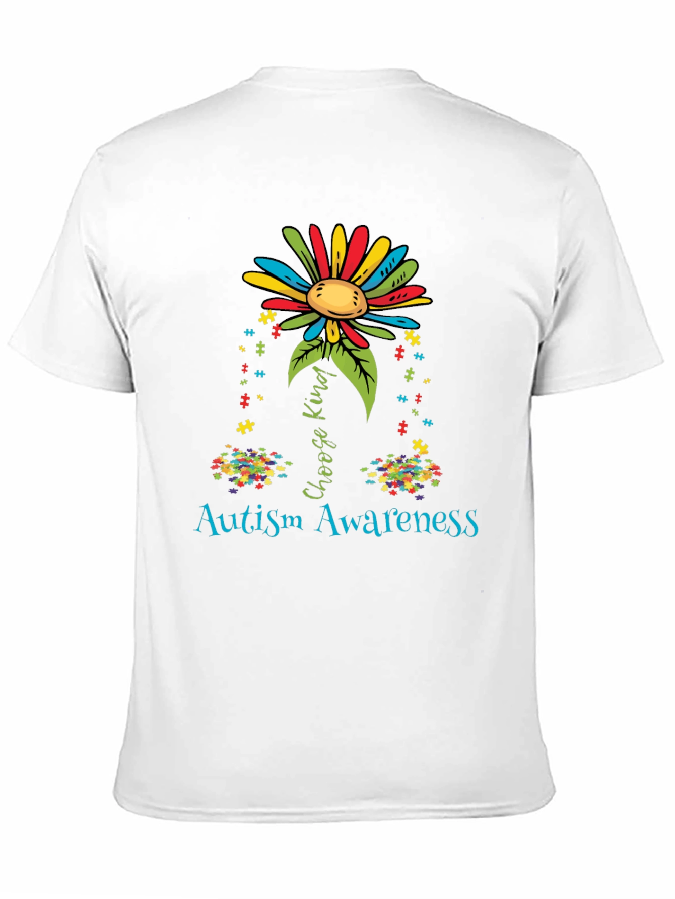 Autism Awareness T-Shirt - Choose Kind Puzzle Flower
