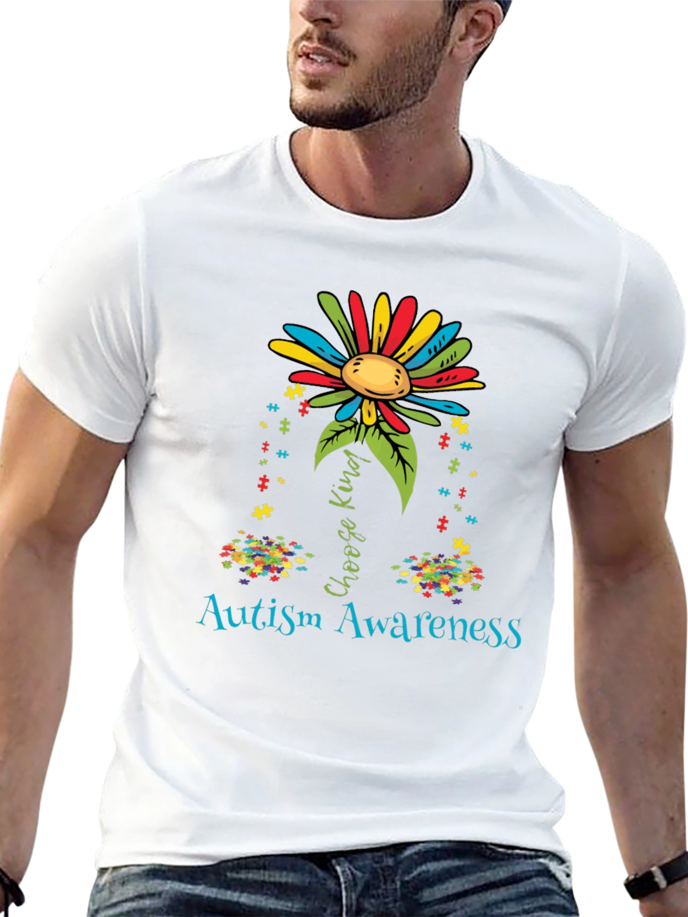 Autism Awareness T-Shirt - Choose Kind Puzzle Flower