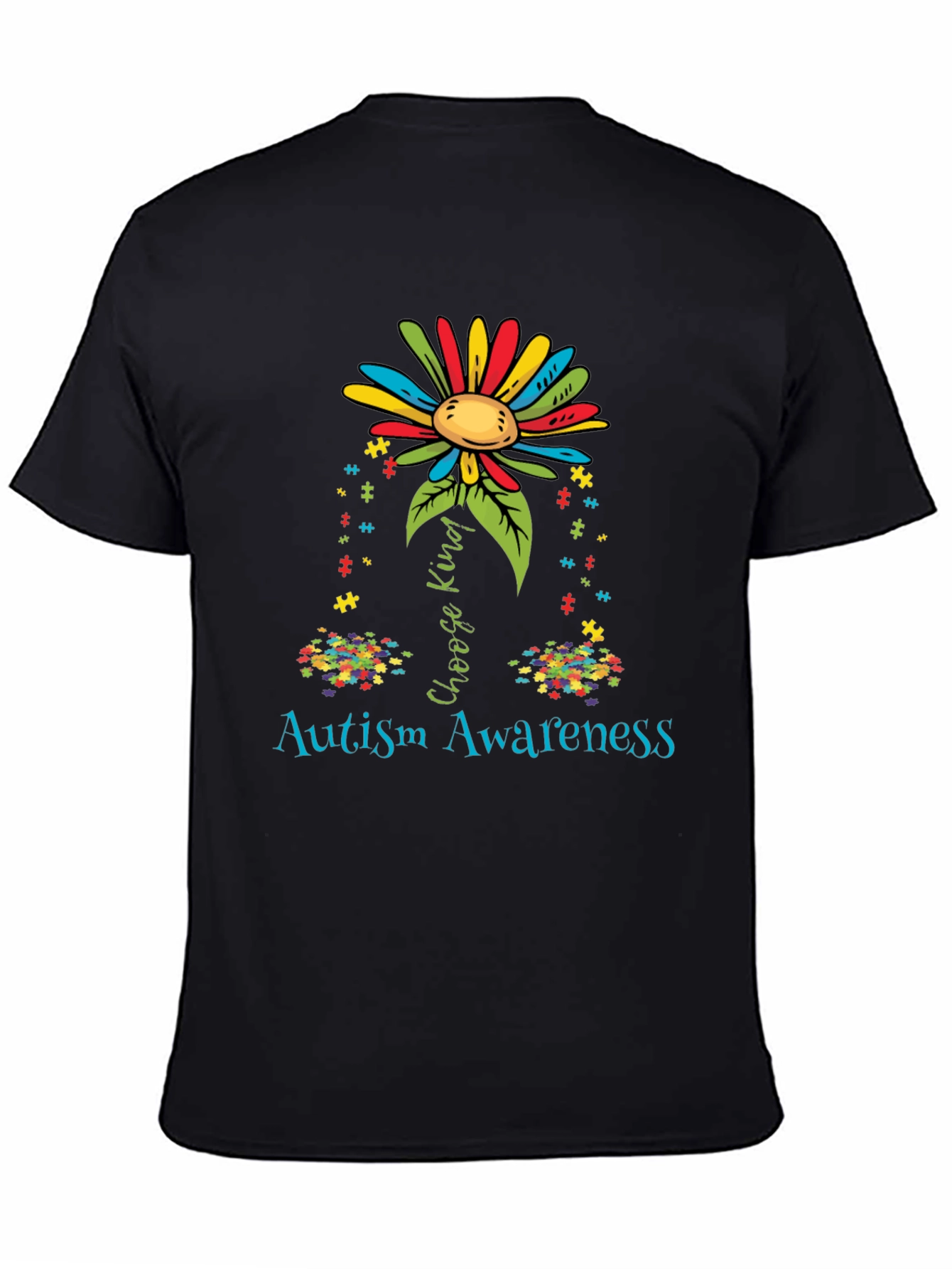 Autism Awareness T-Shirt - Choose Kind Puzzle Flower