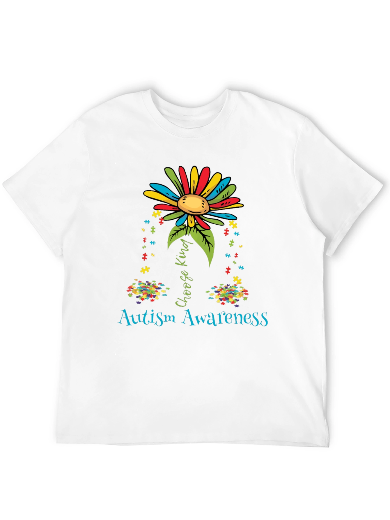 Autism Awareness T-Shirt - Choose Kind Puzzle Flower