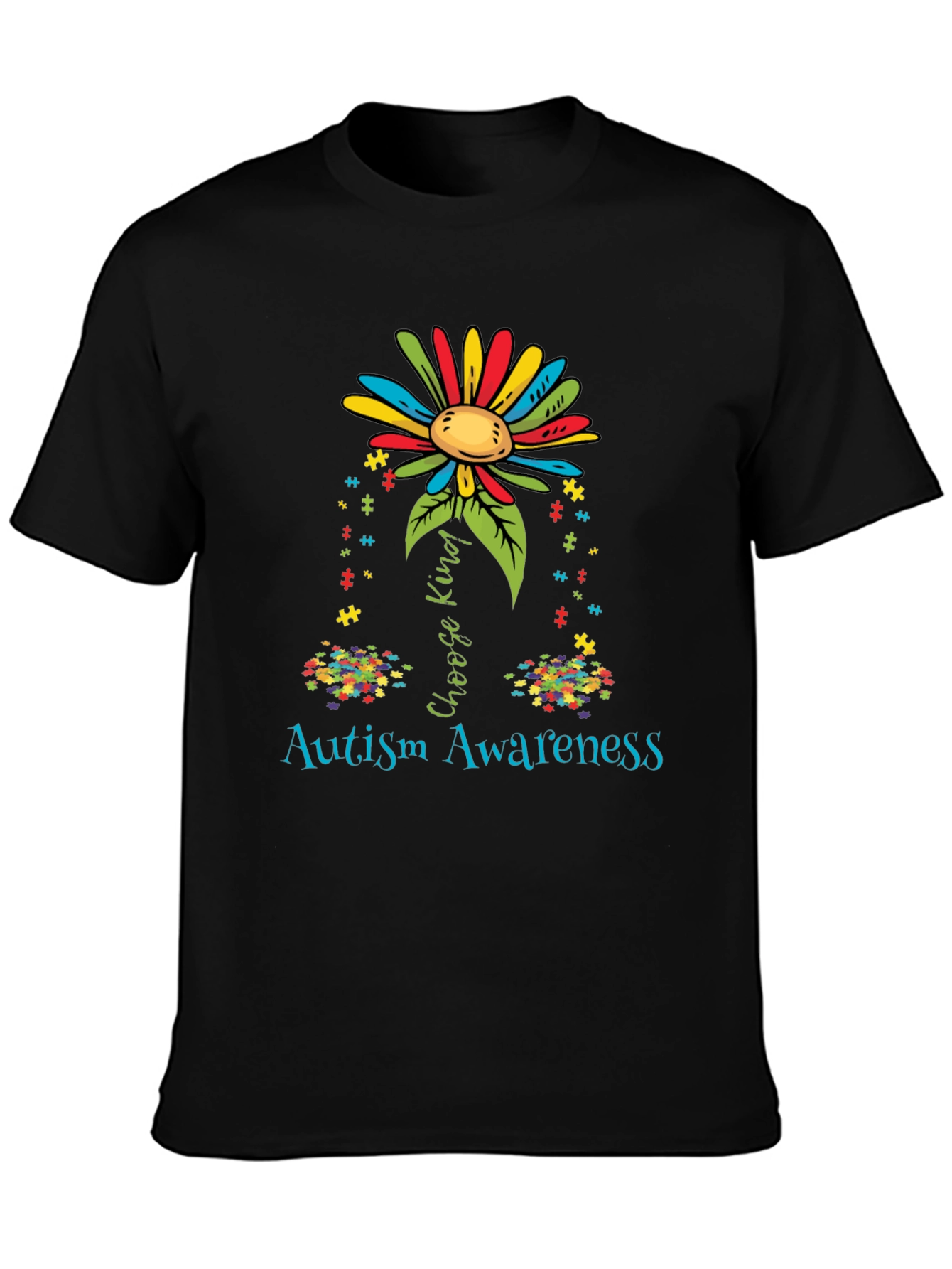 Autism Awareness T-Shirt - Choose Kind Puzzle Flower