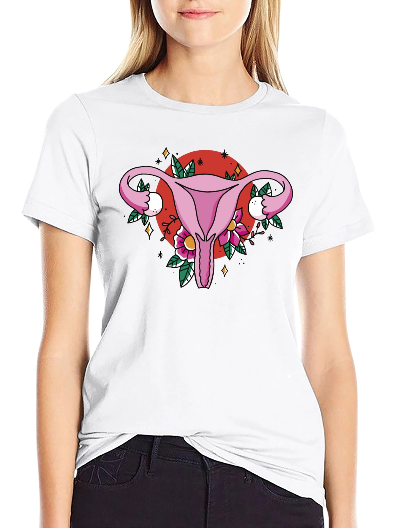 Uterus Floral Graphic Tee - Black Cotton T-Shirt