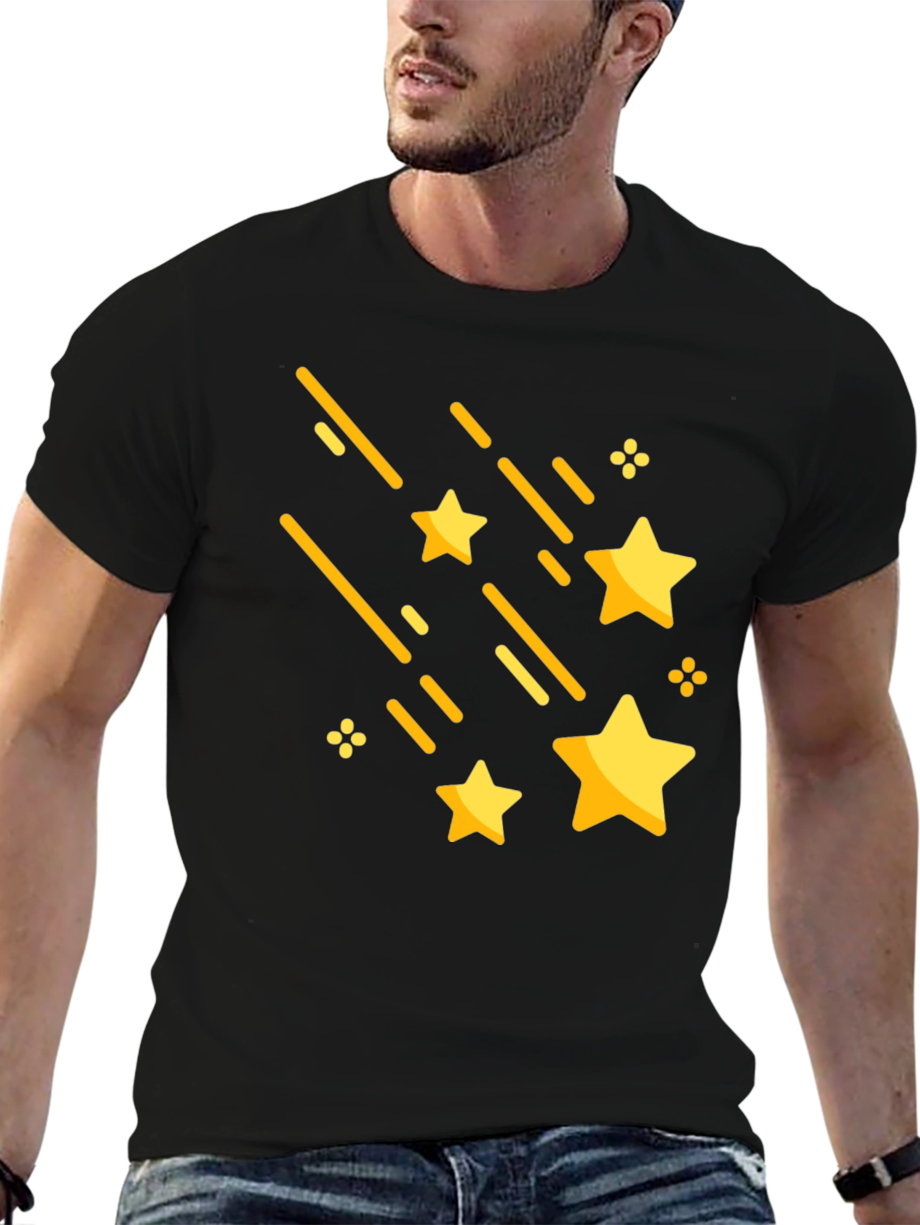Shooting Stars Graphic Tee - Stylish Black Cotton T-Shirt