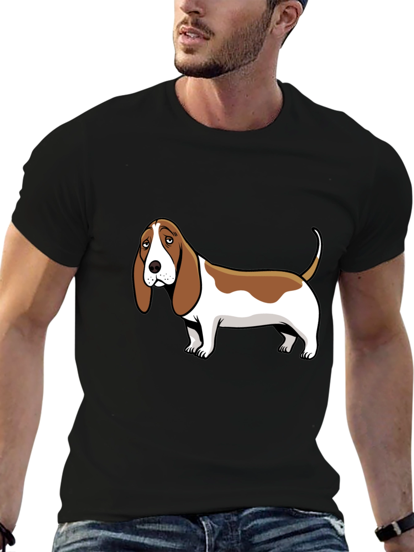 Basset Hound Dog Graphic Tee - Mens Black T-Shirt