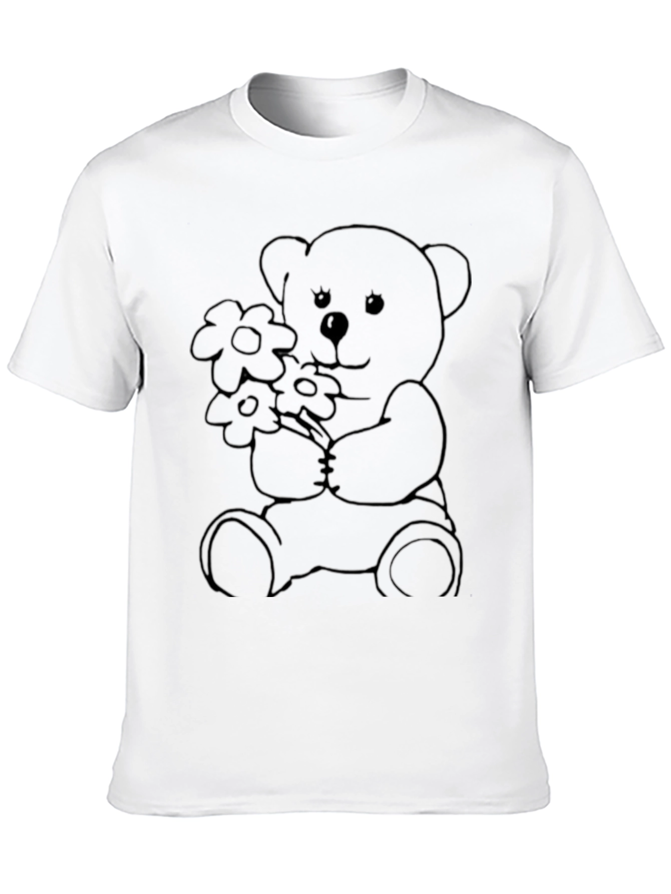 Black Teddy Bear Flowers Graphic Tee