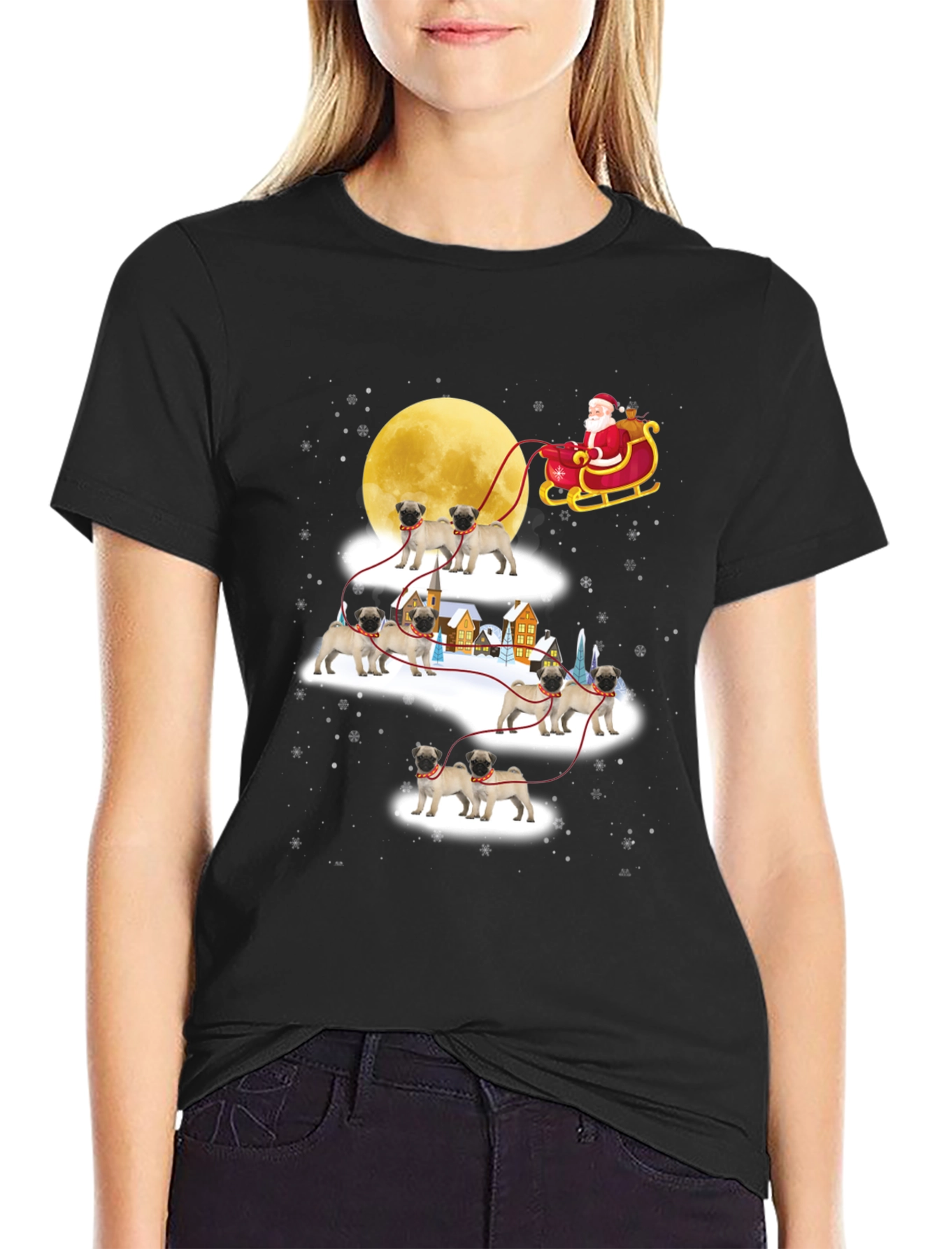 Christmas Pug Santa Sleigh T-Shirt