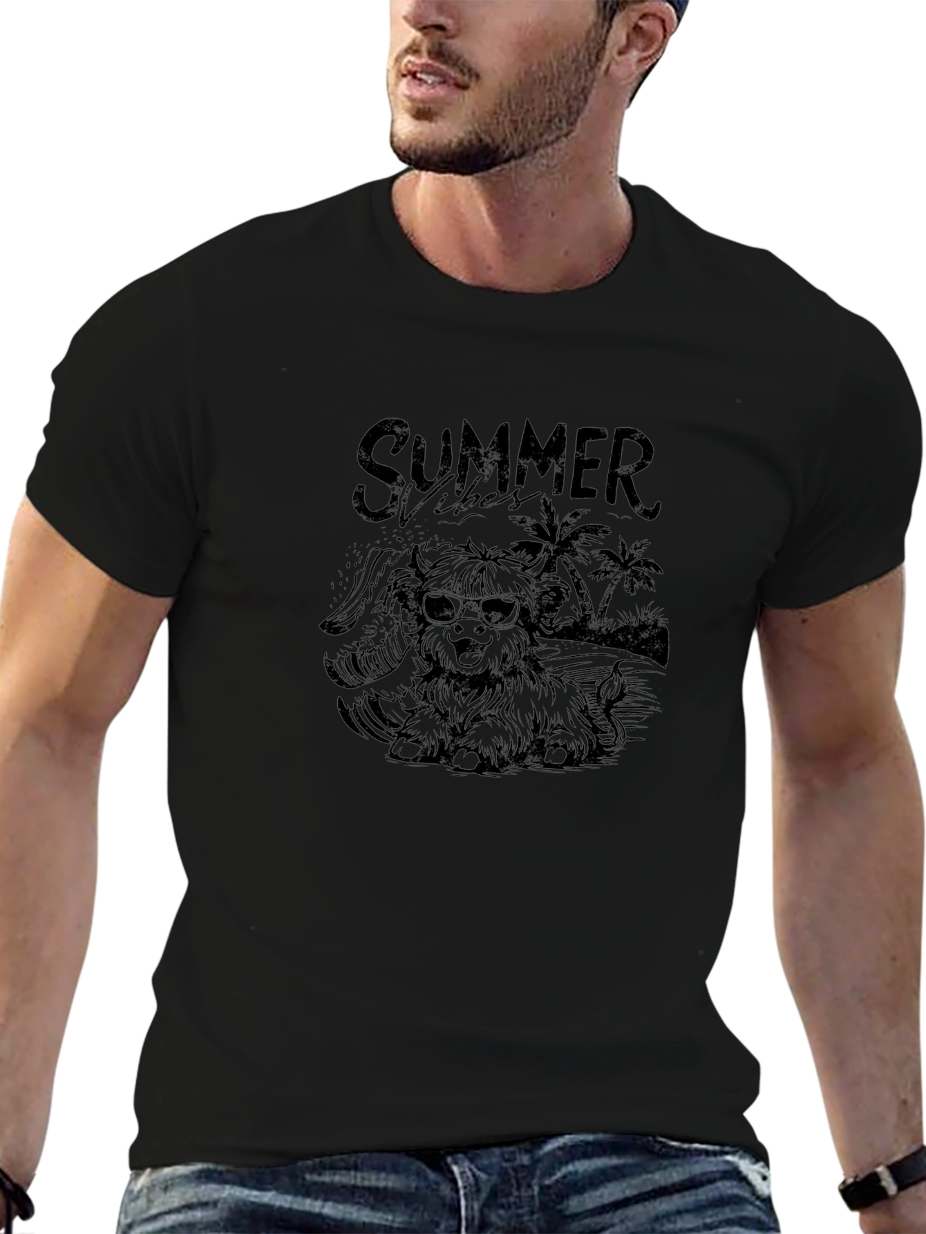Summer Vibes Dog Graphic Tee - Black