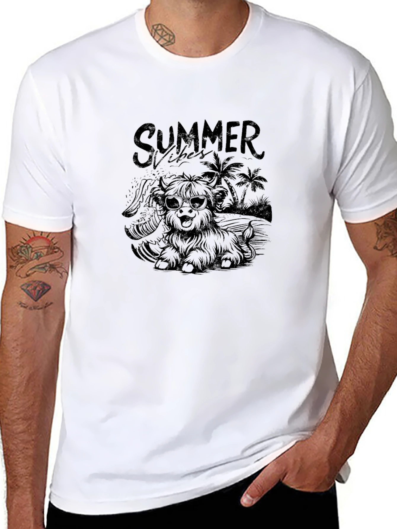 Summer Vibes Dog Graphic Tee - Black