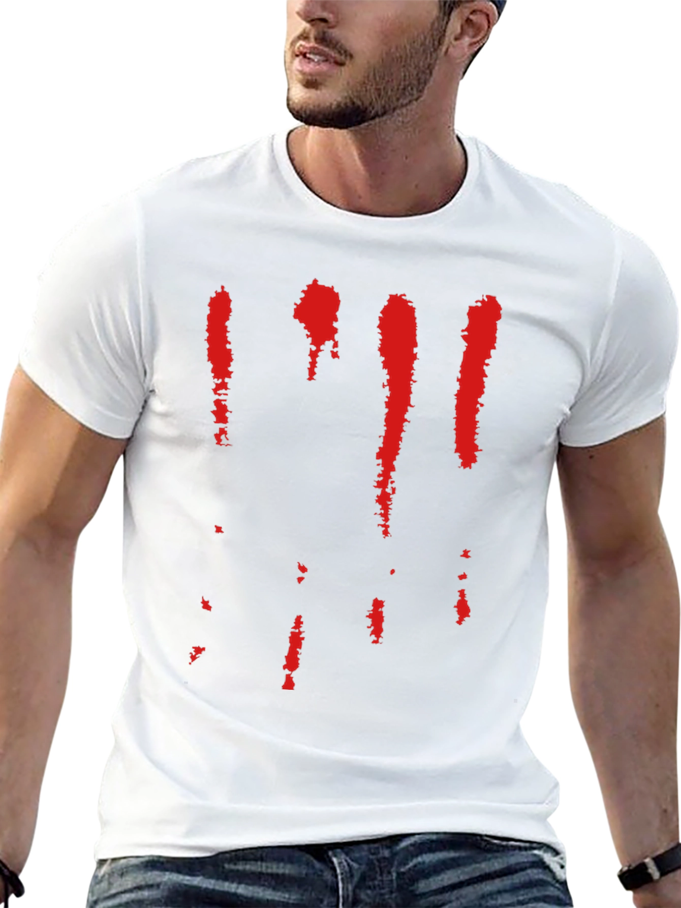 Bloody Stripe Graphic Tee - Mens Black Cotton T-Shirt
