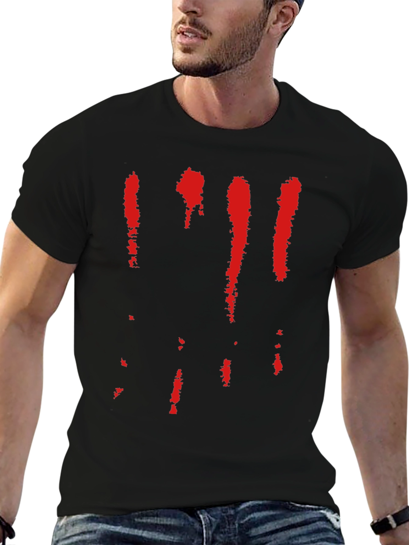 Bloody Stripe Graphic Tee - Mens Black Cotton T-Shirt
