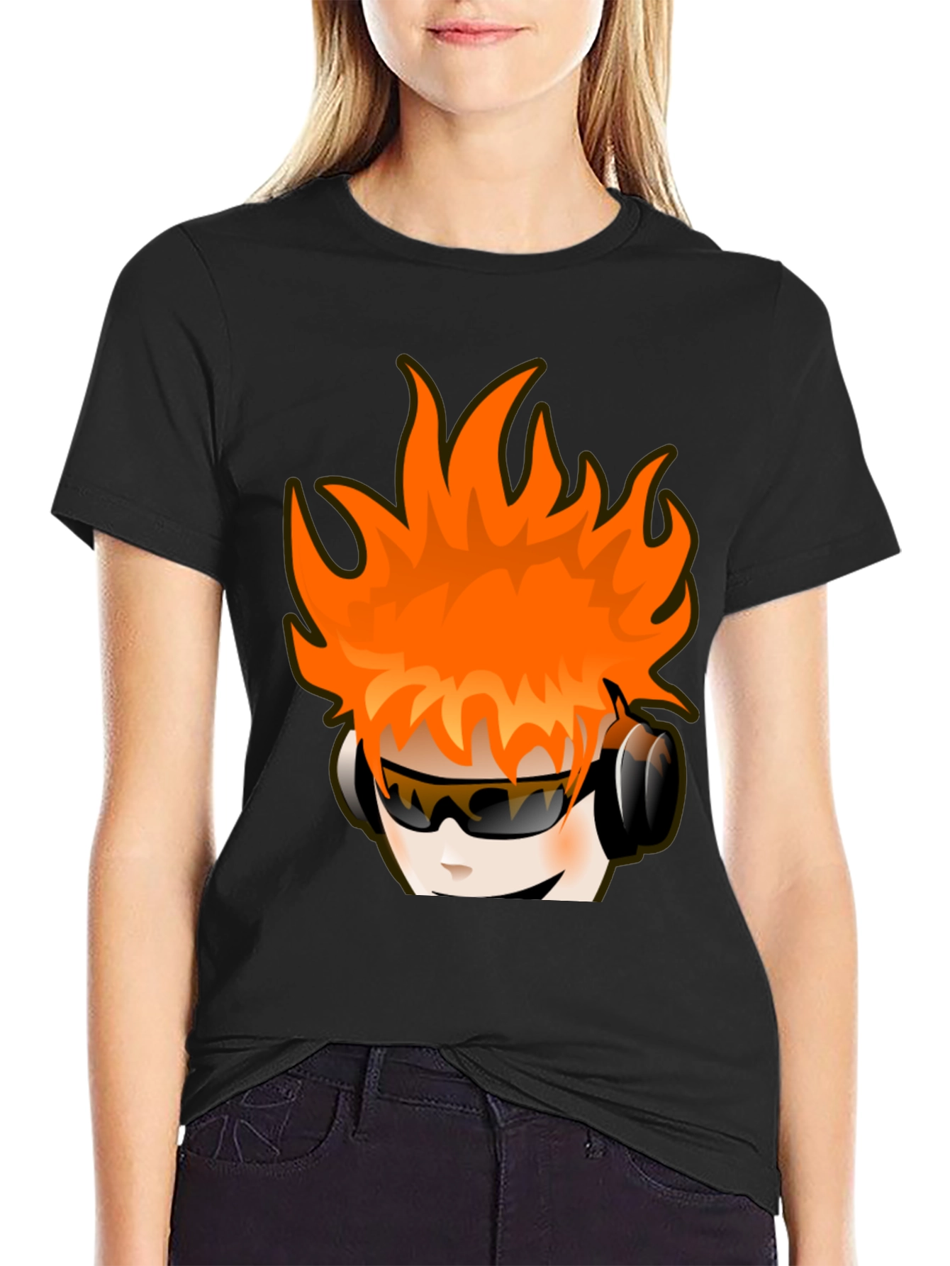 Fun Cartoon Head Black Graphic Tee