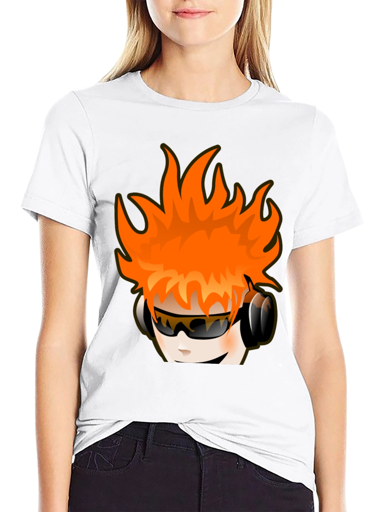 Fun Cartoon Head Black Graphic Tee