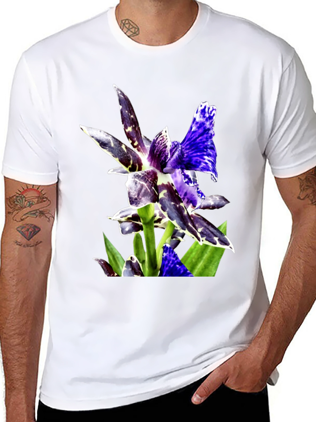 Botanical Orchid Graphic Tee - Black