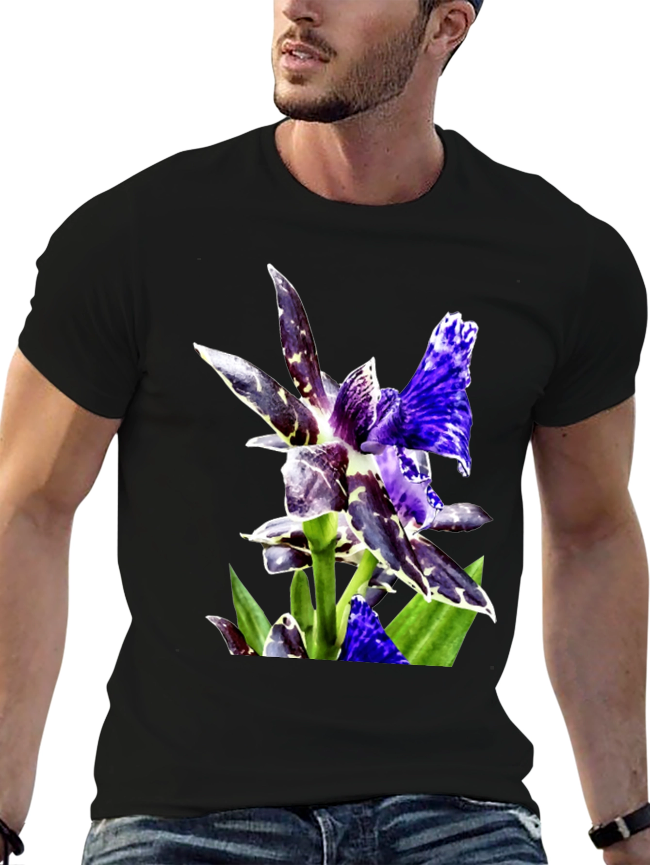 Botanical Orchid Graphic Tee - Black