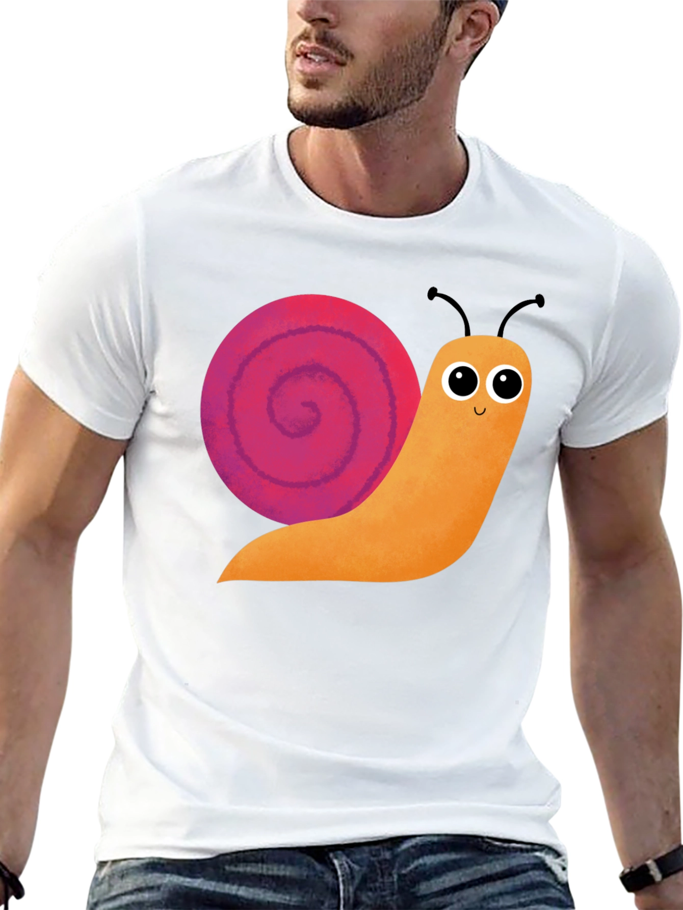 Cute Snail Graphic Tee - Black Cotton T-Shirt