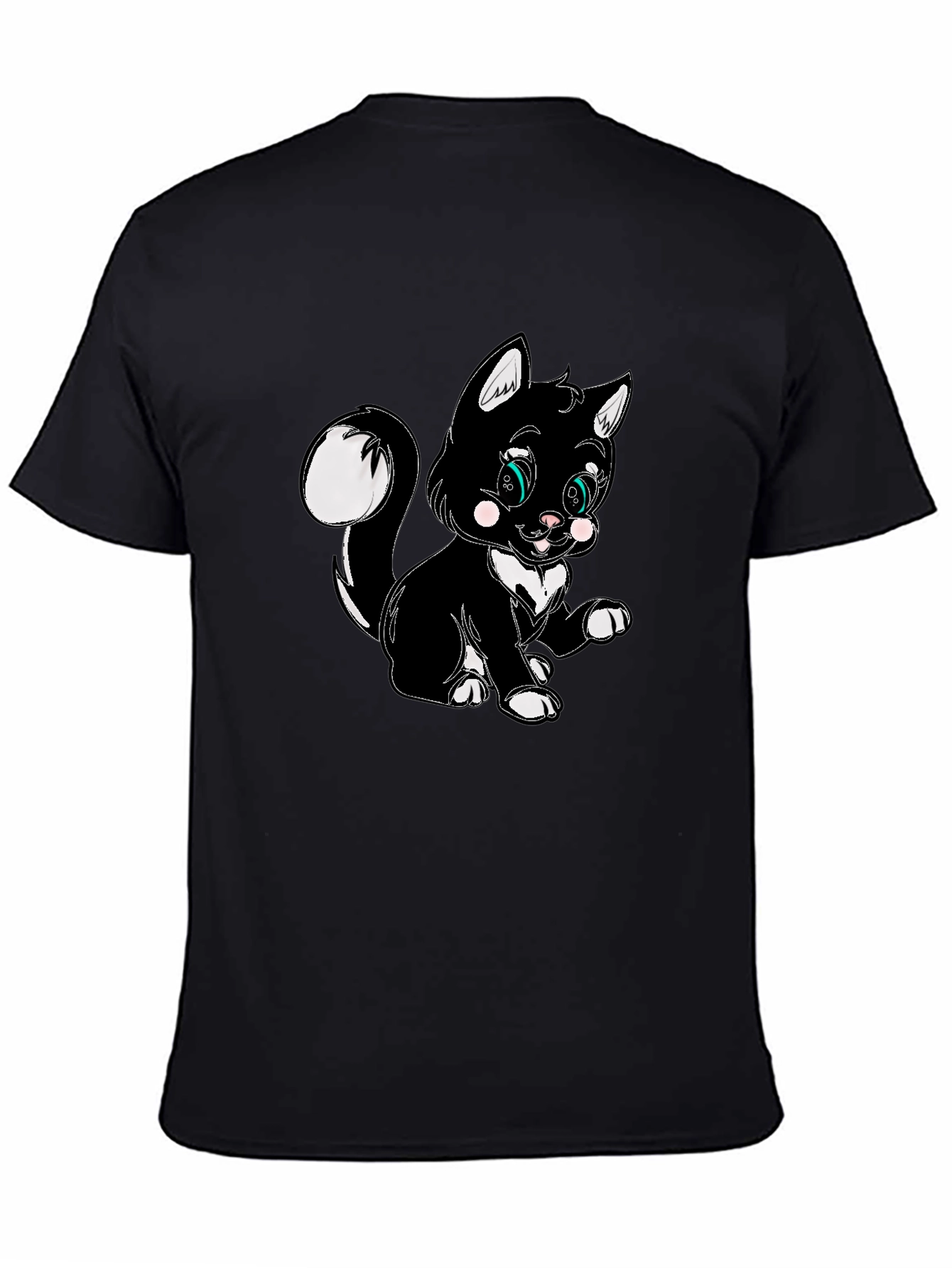 Cute Cartoon Cat Graphic Black T-Shirt