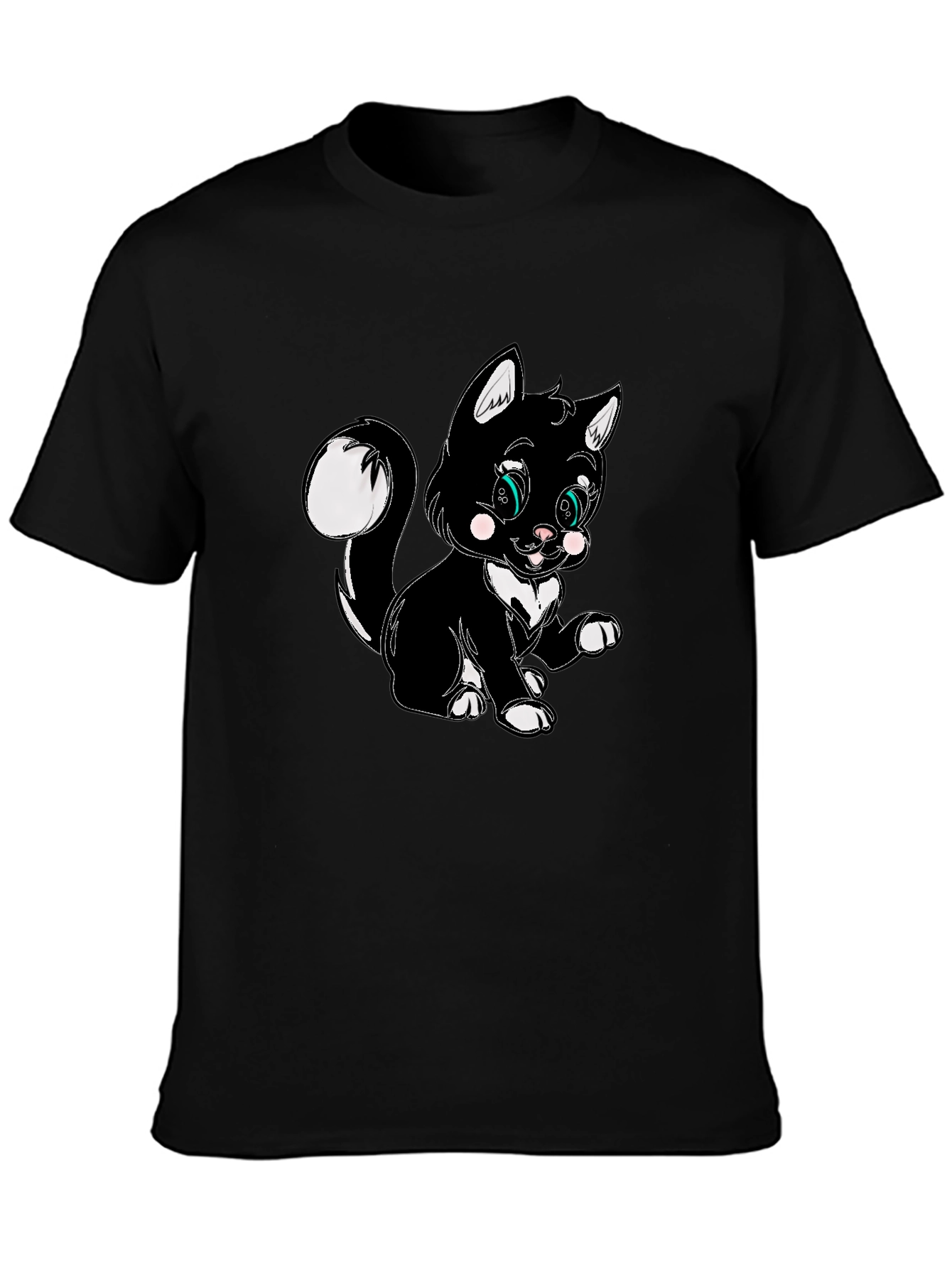 Cute Cartoon Cat Graphic Black T-Shirt
