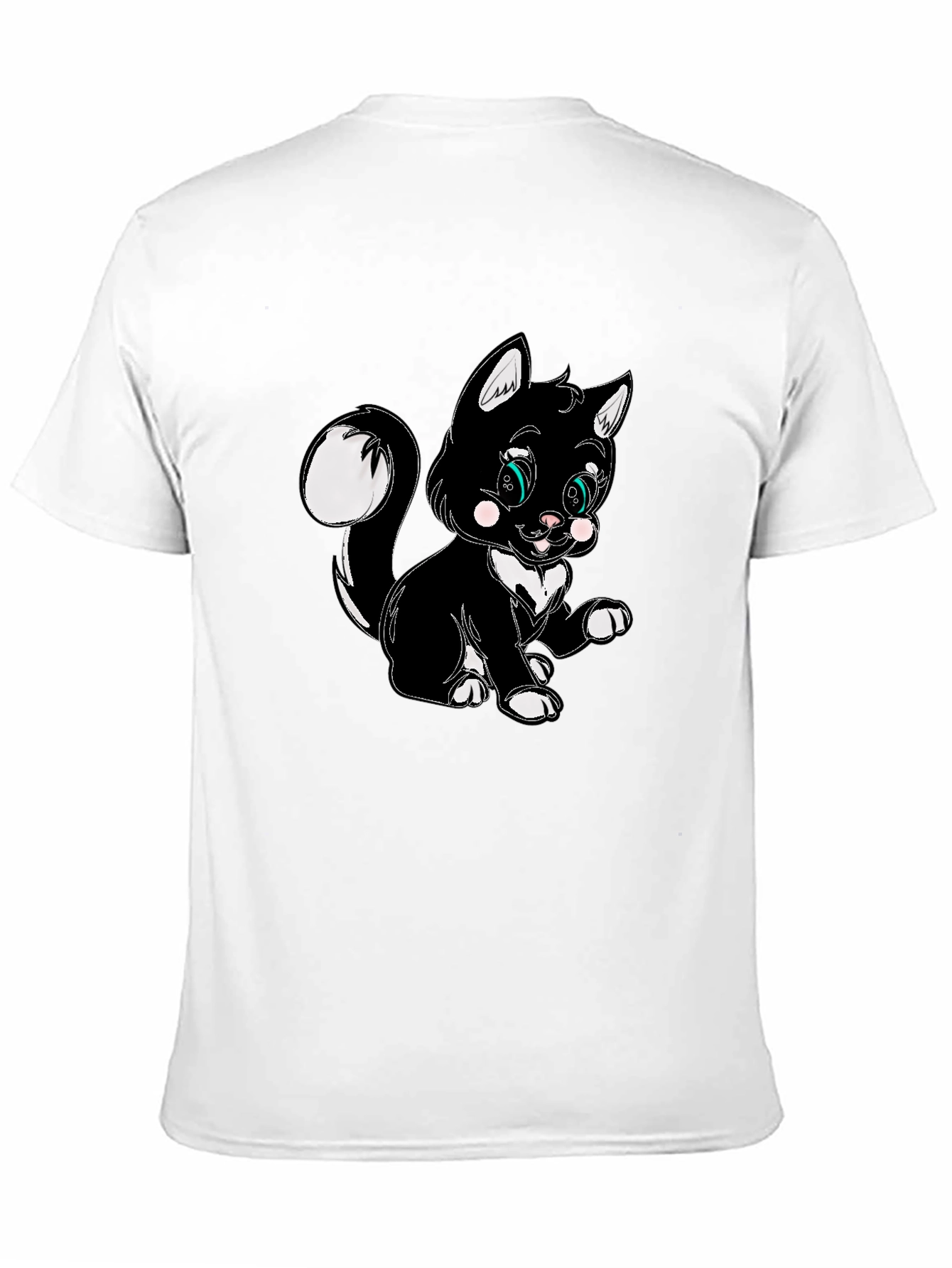 Cute Cartoon Cat Graphic Black T-Shirt