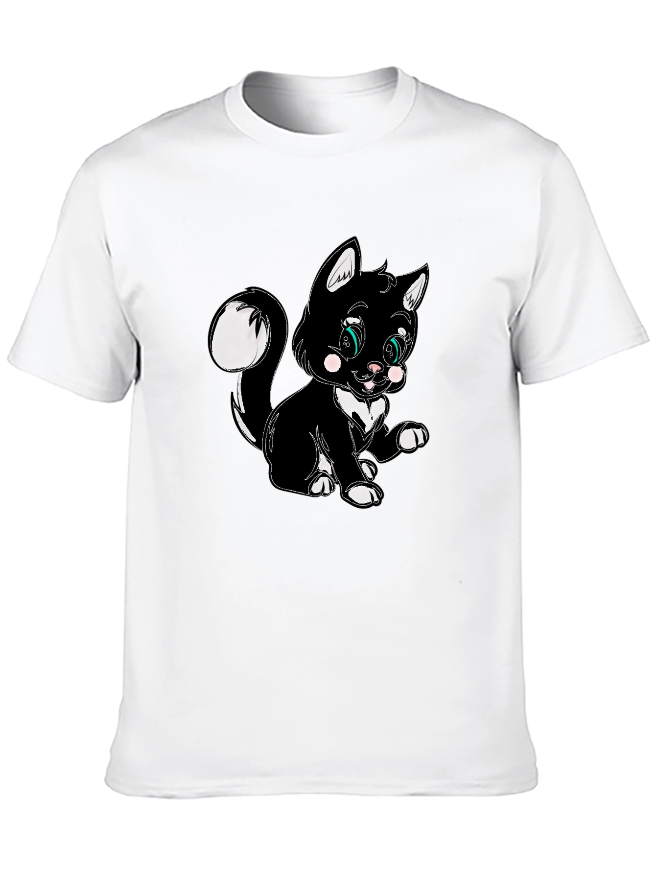 Cute Cartoon Cat Graphic Black T-Shirt