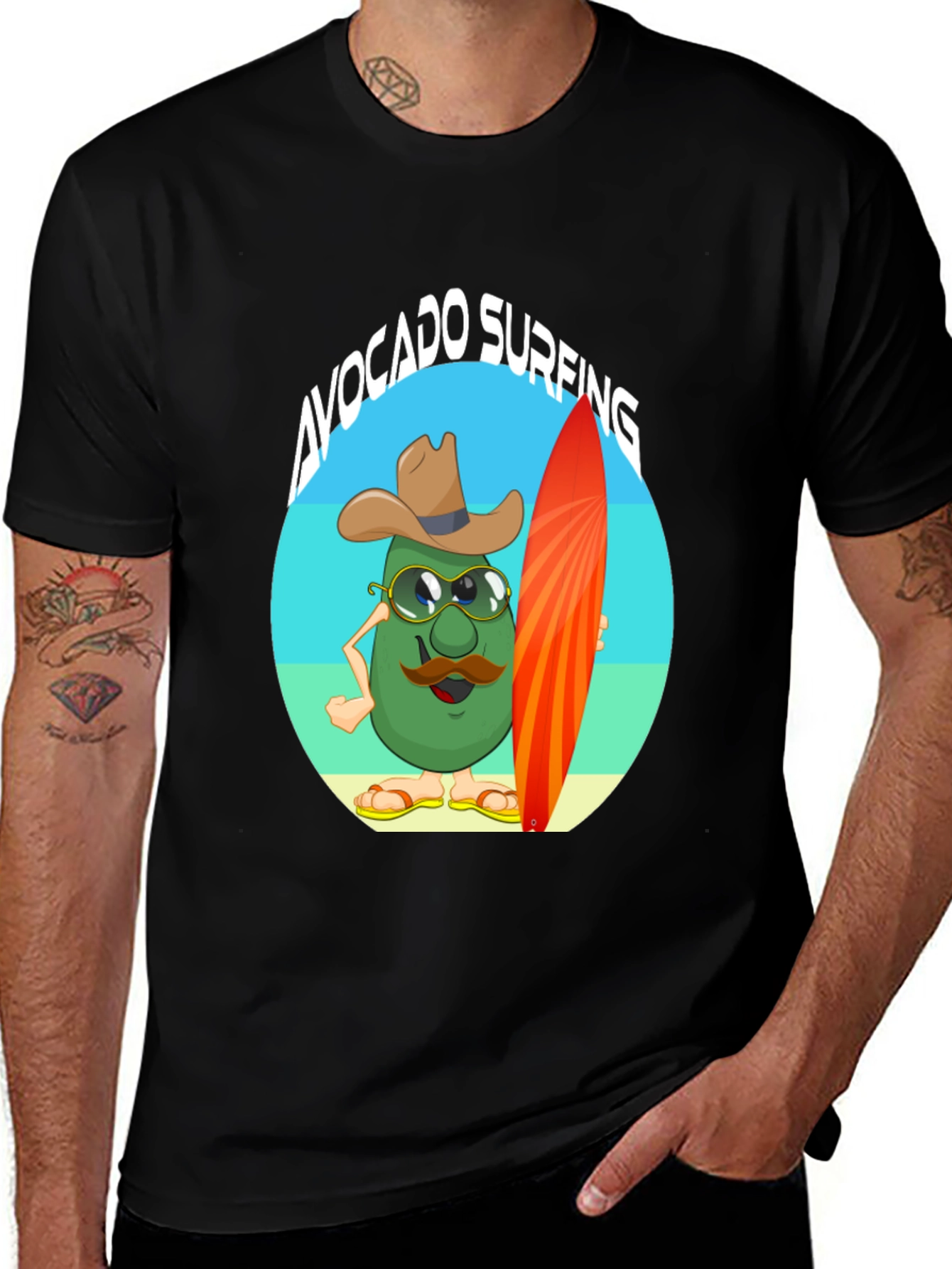 Avocado Surfing Cartoon T-Shirt - Summer Fun