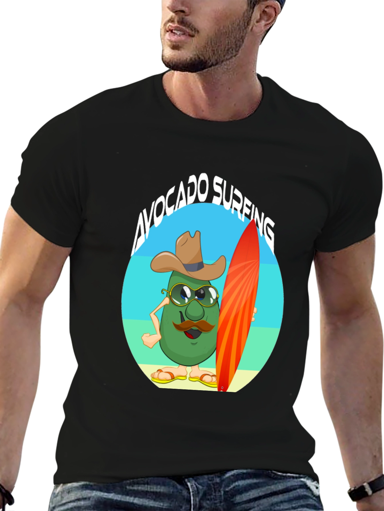Avocado Surfing Cartoon T-Shirt - Summer Fun