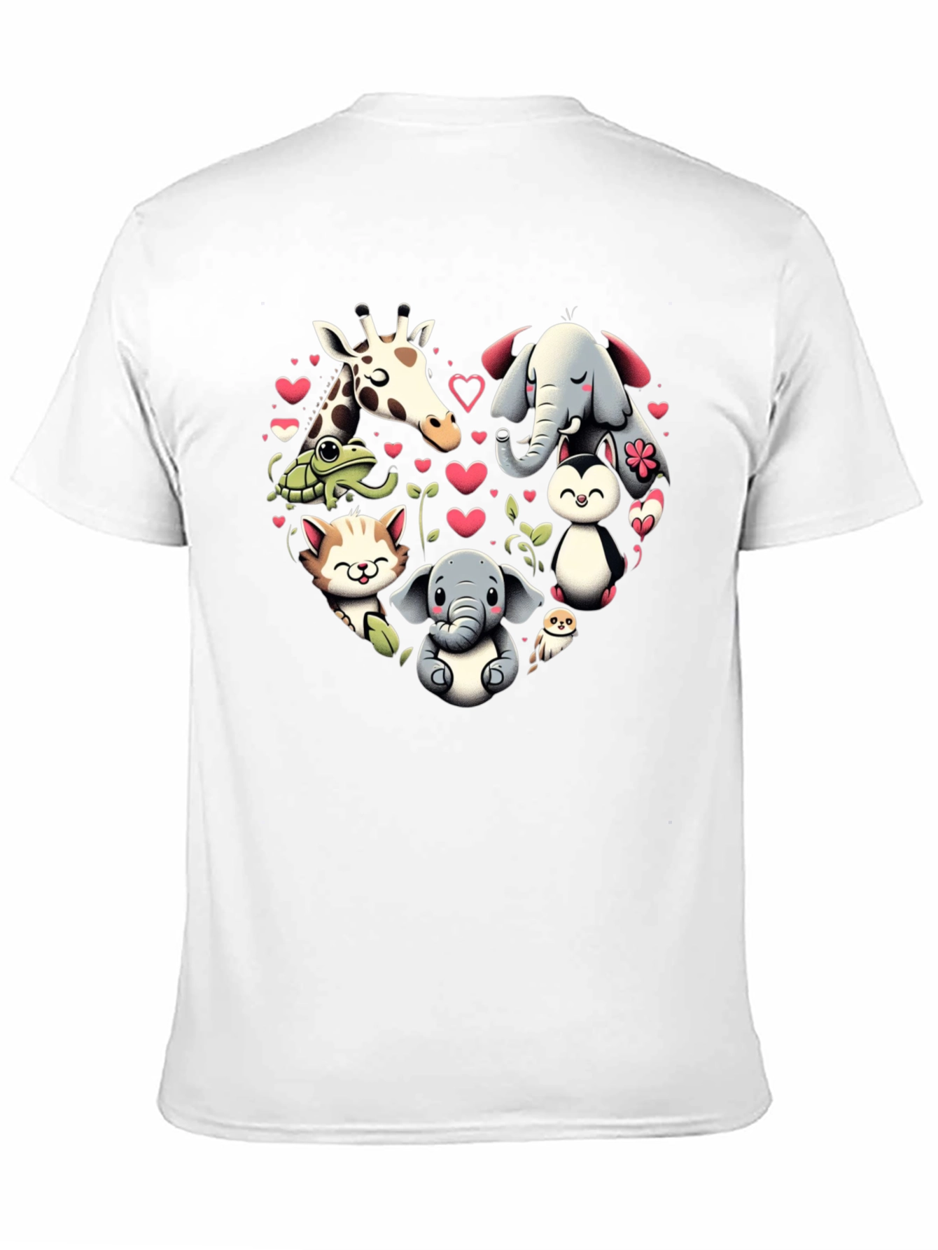 Cute Animal Heart Graphic T-Shirt - Black