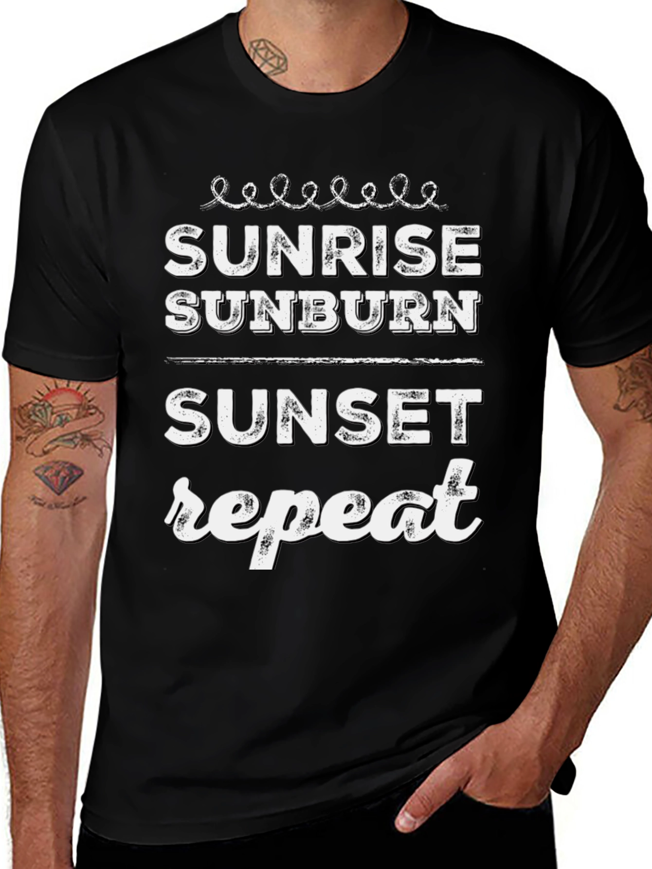 Sunrise Sunburn Sunset Repeat Black Graphic Tee